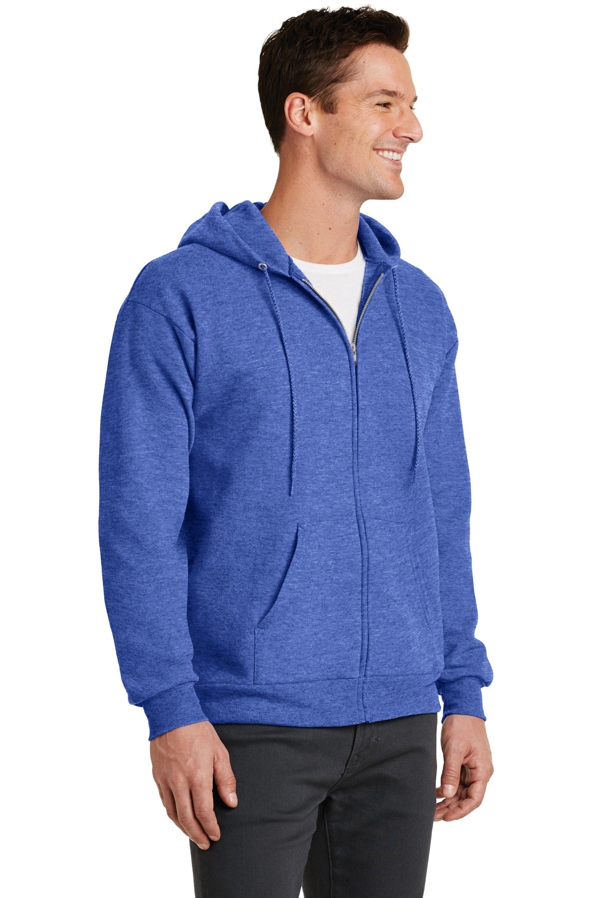 Hthr Royal Port & Co Core Fleece Full-Zip Hooded Sweatshirt. PC78ZH