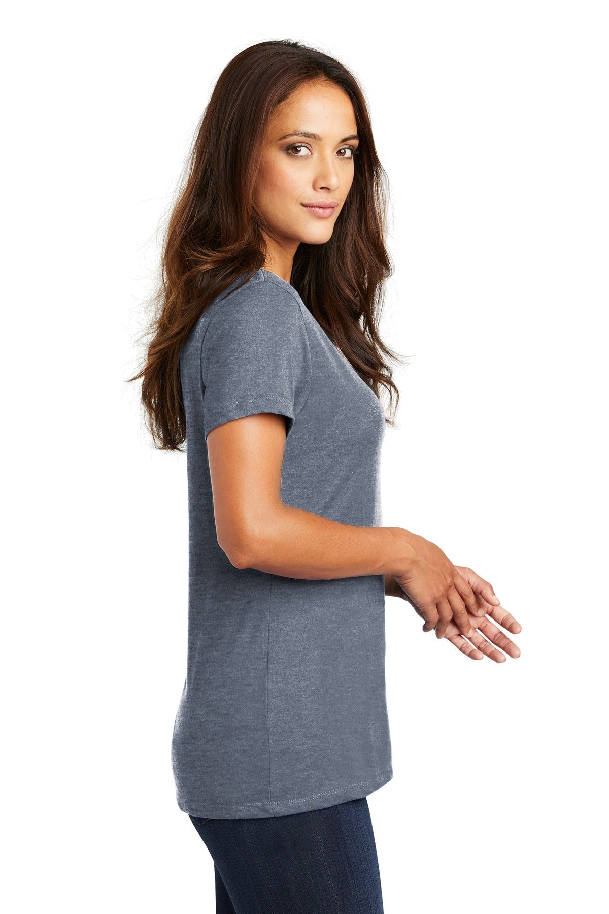 Hthrd Navy District - Women's Perfect Weight V-Neck Tee. DM1170L