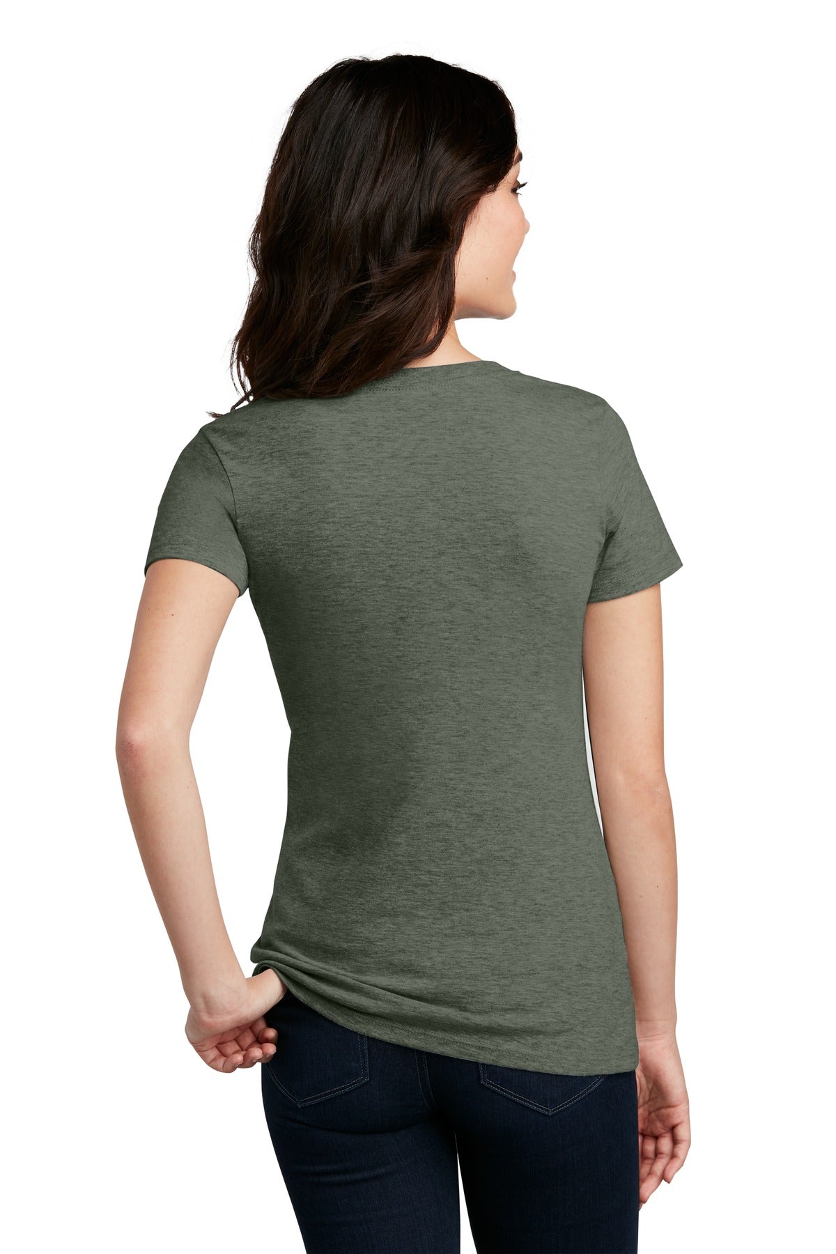 Hthrd Olive District Women's Perfect Blend CVC V-Neck Tee. DM1190L