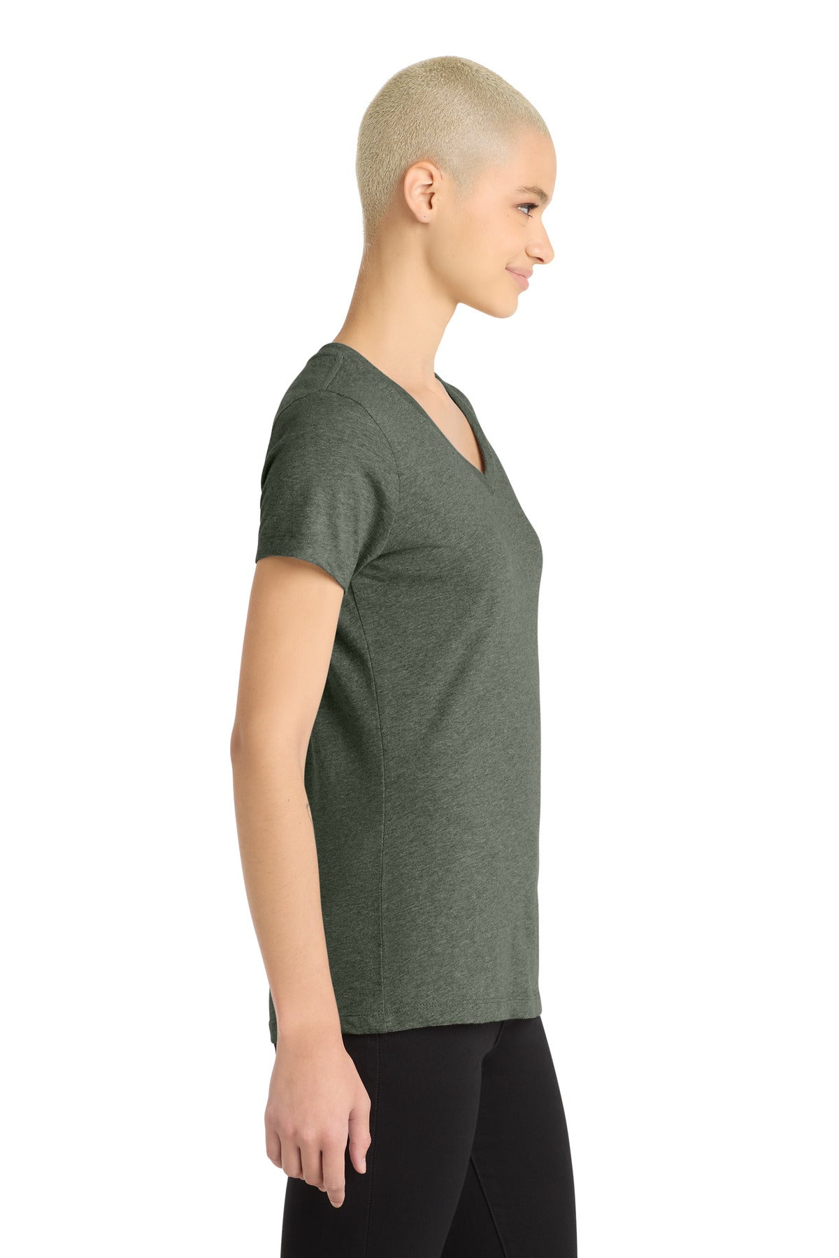 Hthrd Olive District Women's Perfect Blend CVC V-Neck Tee. DM1190L