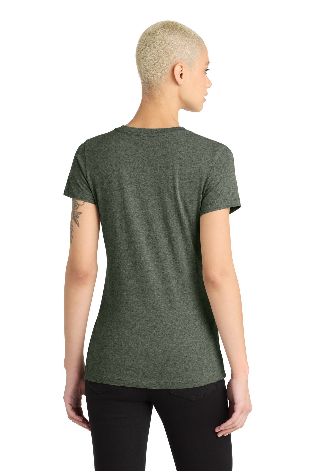Hthrd Olive District Women's Perfect Blend CVC V-Neck Tee. DM1190L