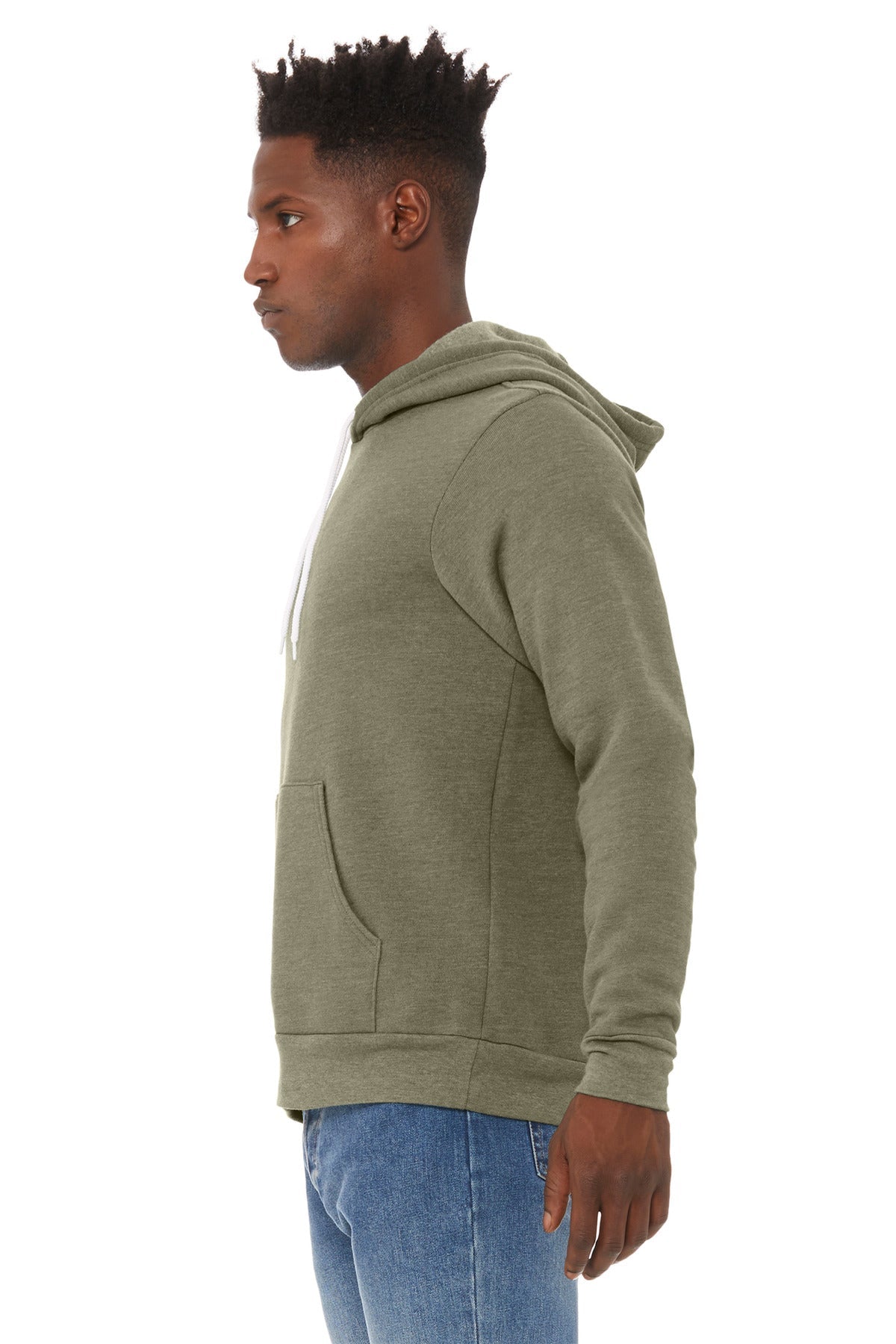 HthrOlive BELLA+CANVAS Unisex Sponge Fleece Pullover Hoodie. BC3719