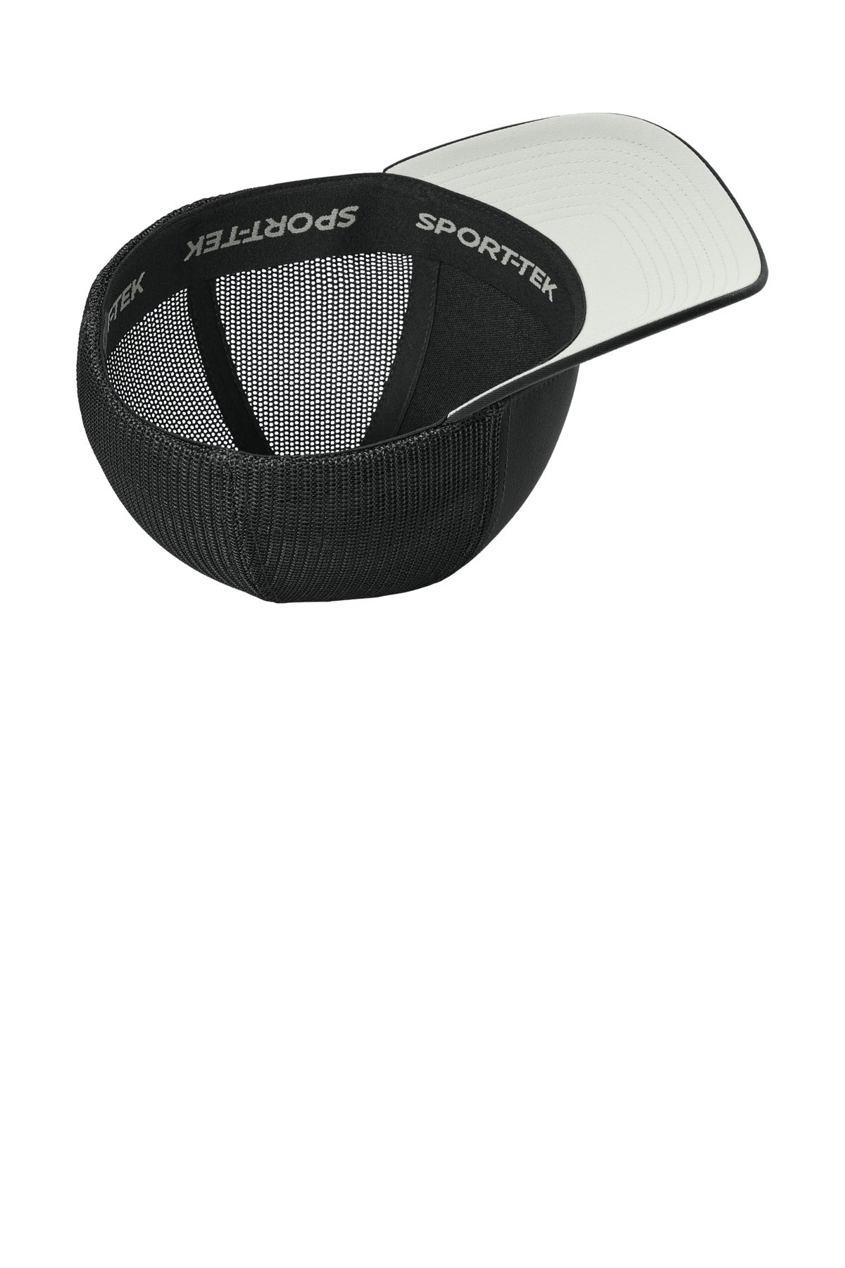 Inside View of Blk/Blk Sport-Tek Stretch-Tek Mesh Back Cap STC60