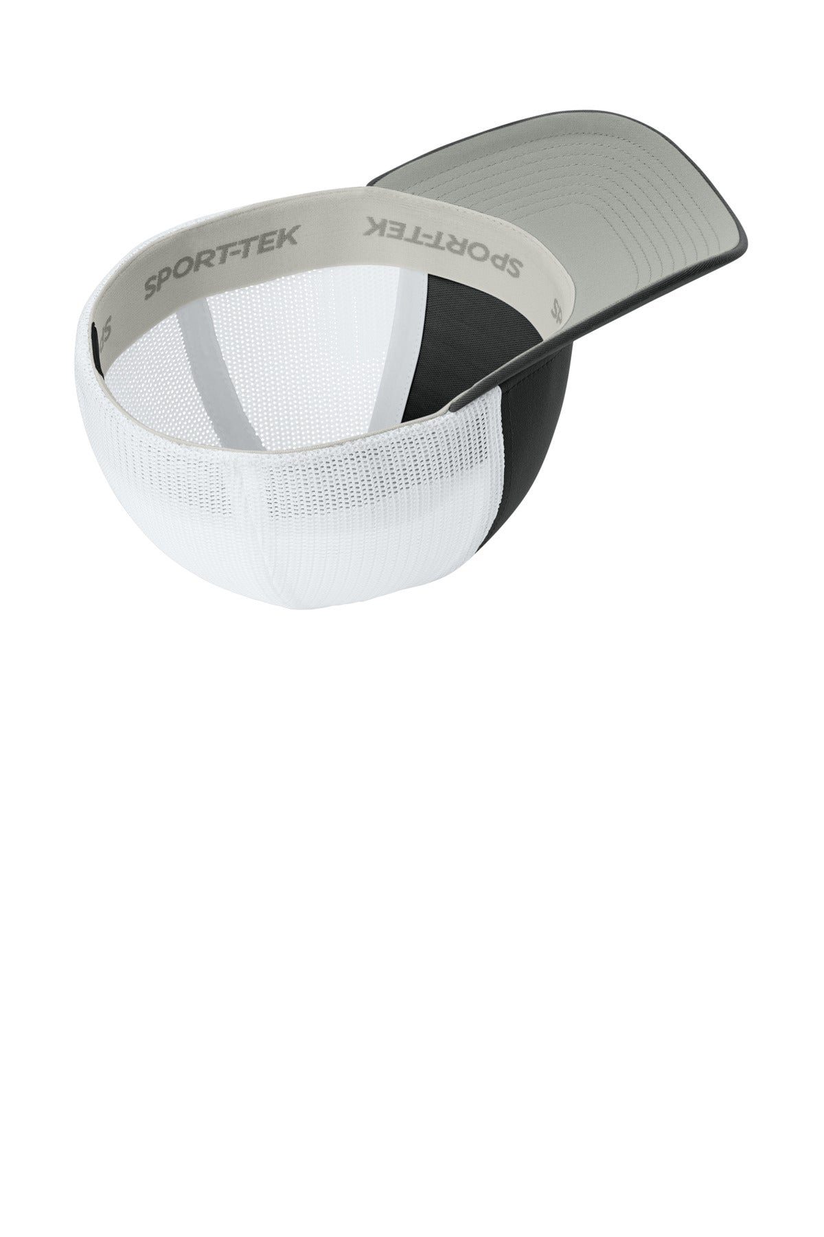 Inside View of Blk/White Sport-Tek Stretch-Tek Mesh Back Cap STC60