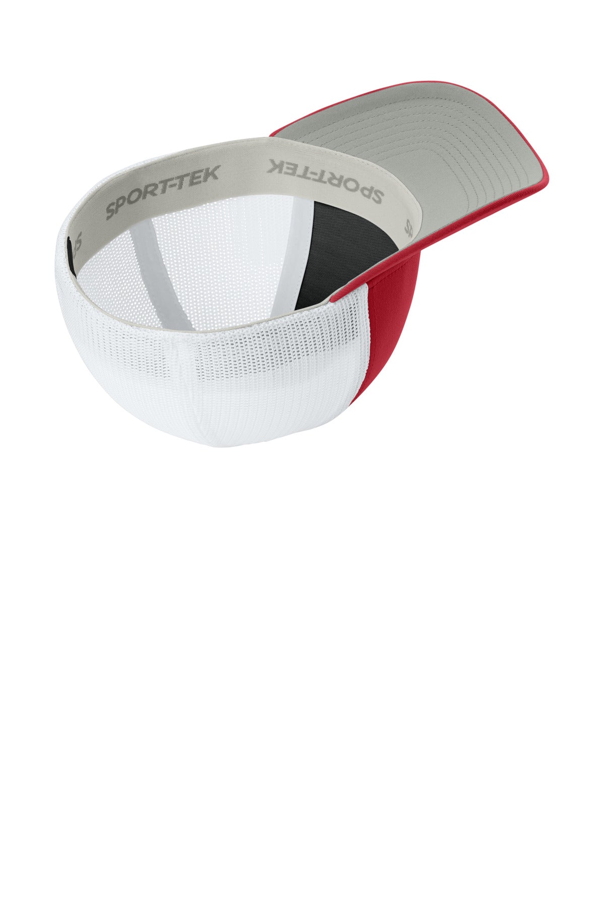 Inside View of DpRd/Wht Sport-Tek Stretch-Tek Mesh Back Cap STC60