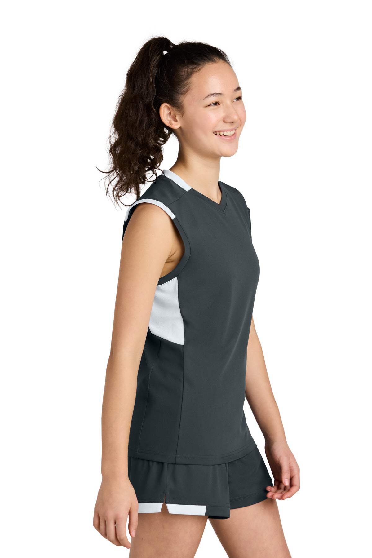 IrGy/White Sport-Tek Youth Club Sleeveless V-Neck YST441