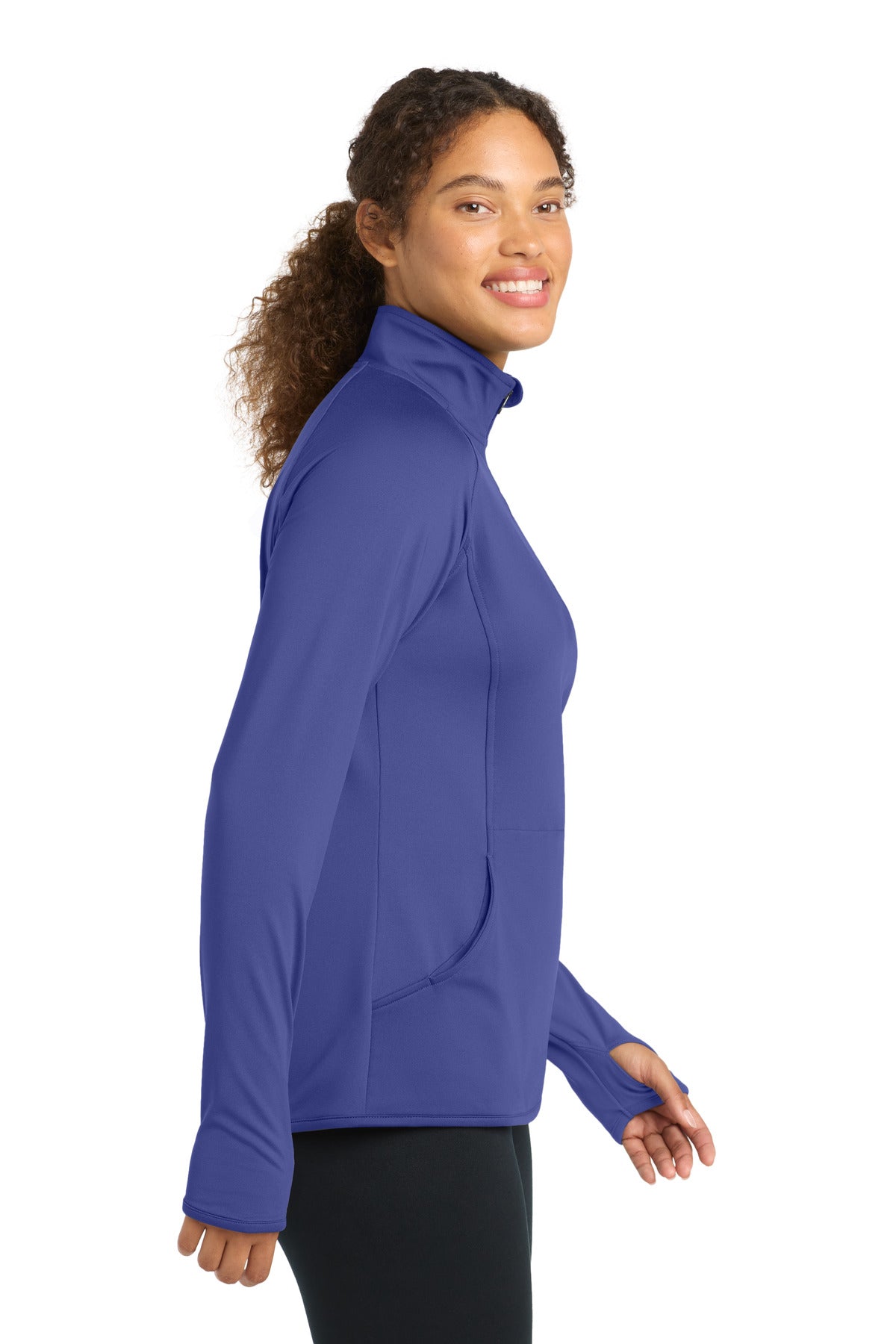 Iris Purple Sport-Tek Women's Sport-Wick Stretch 1/4-Zip Pullover. LST850