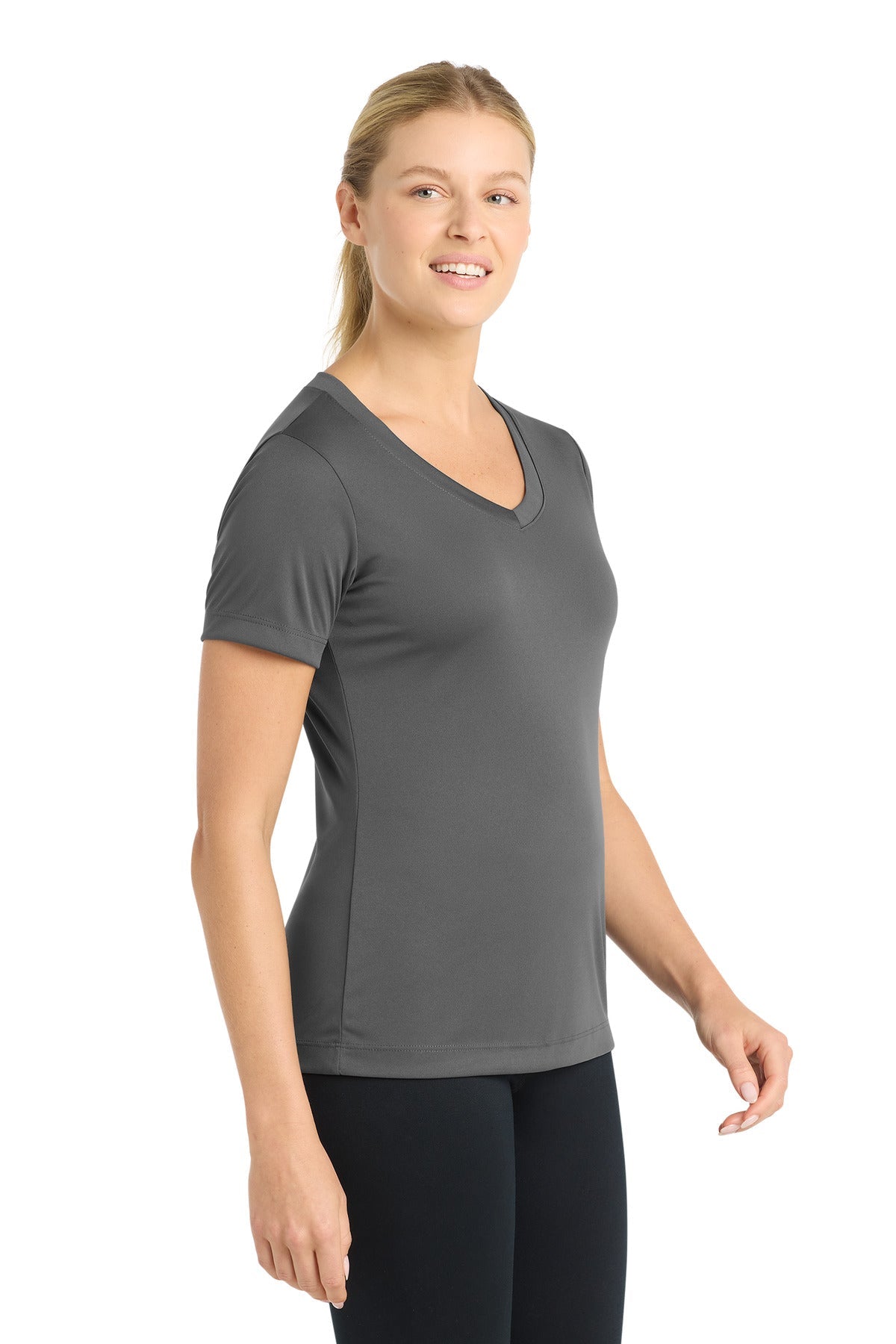 Iron Grey Sport-Tek Women's PosiCharge Competitor V-Neck Tee. LST353