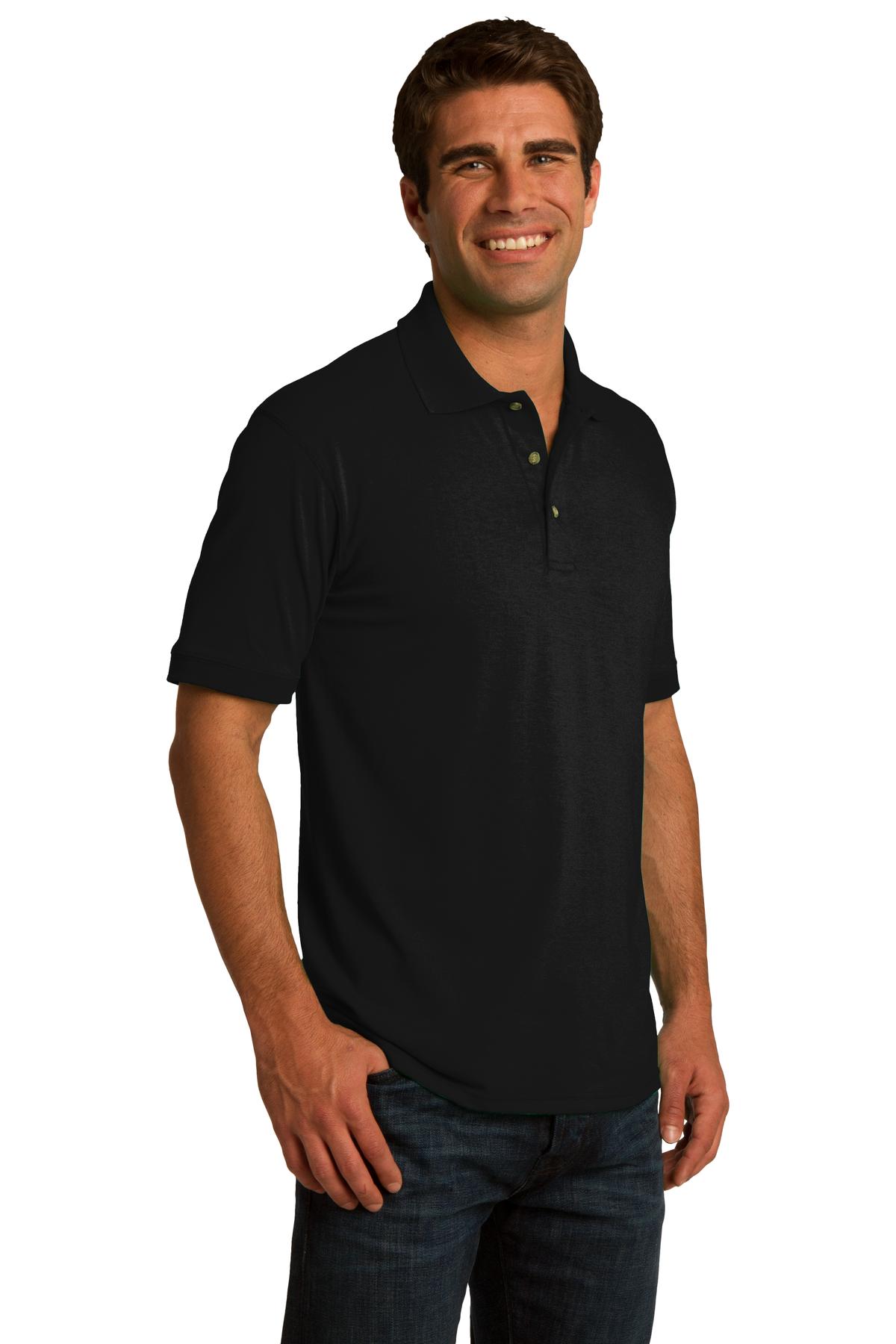 Jet Black Port & Co Core Blend Jersey Knit Polo. KP55