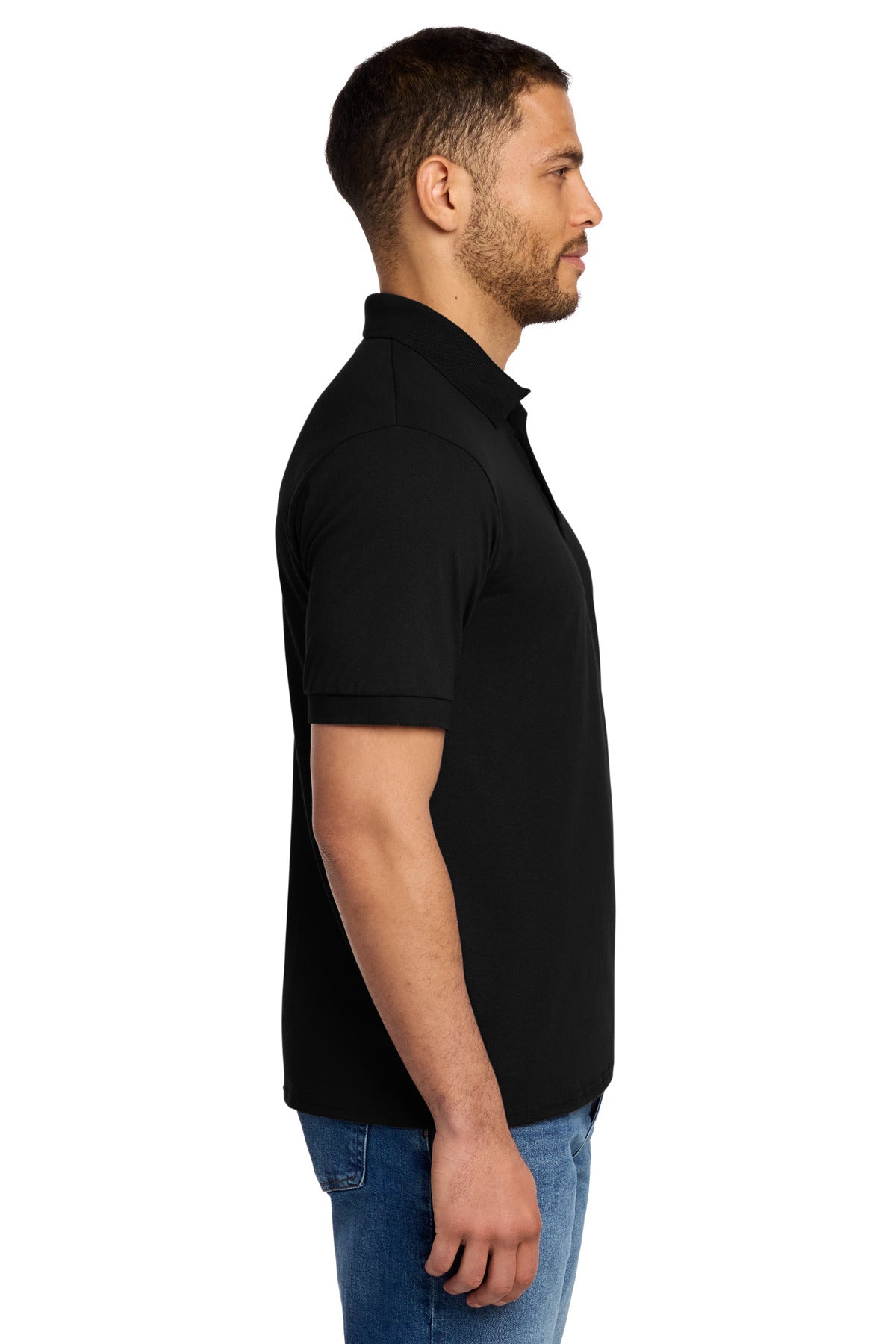 Jet Black Port & Co Core Blend Jersey Knit Polo. KP55