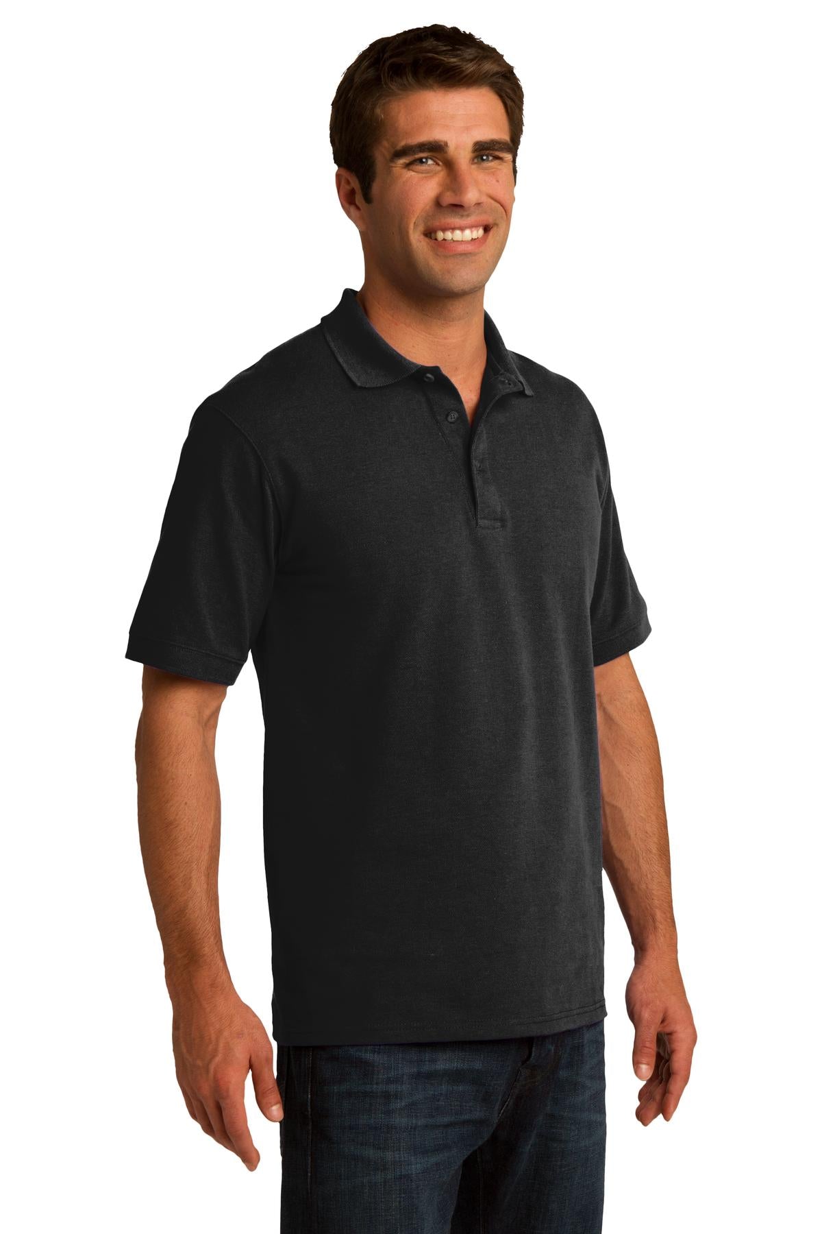 Jet Black Port & Co Core Blend Pique Polo. KP155