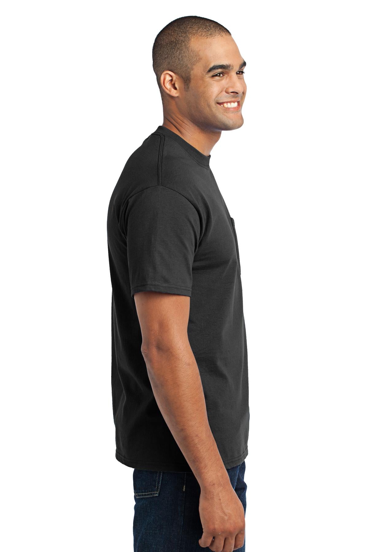 Jet Black Port & Co Core Blend Pocket Tee. PC55P