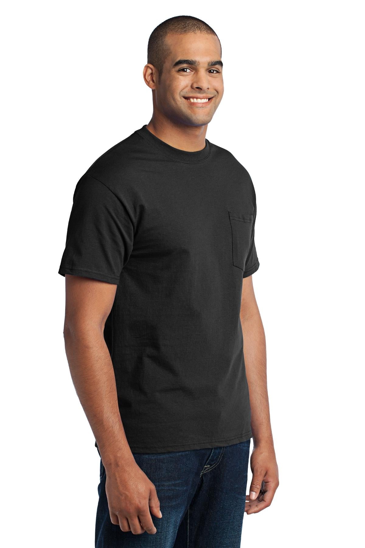 Jet Black Port & Co Core Blend Pocket Tee. PC55P