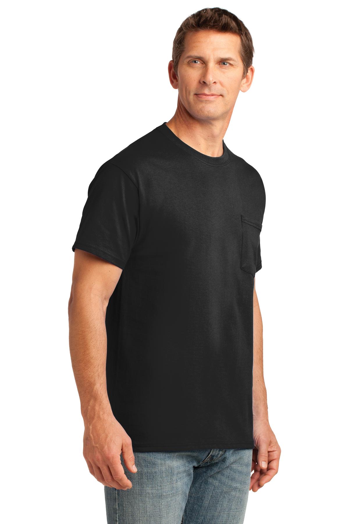 Jet Black Port & Co Core Cotton Pocket Tee. PC54P