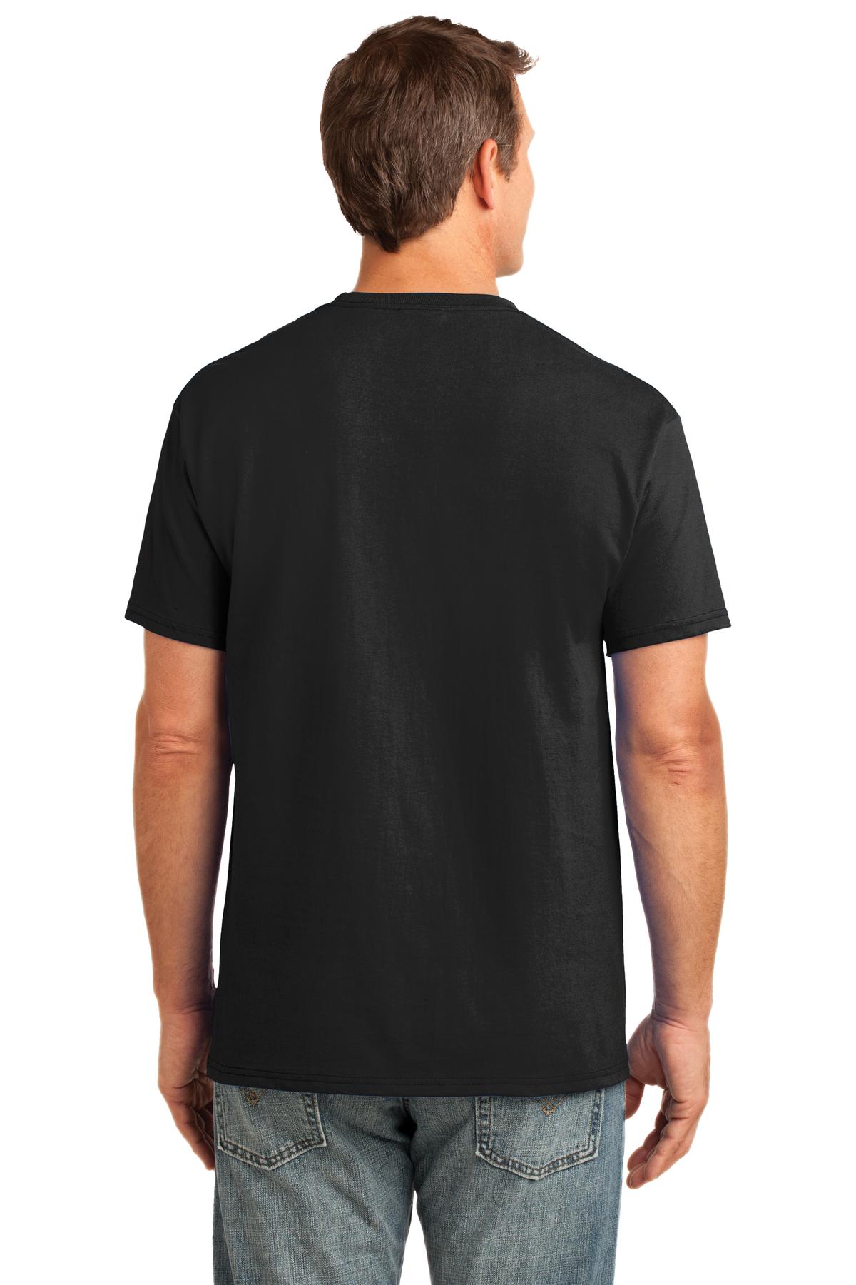 Jet Black Port & Co Core Cotton Pocket Tee. PC54P