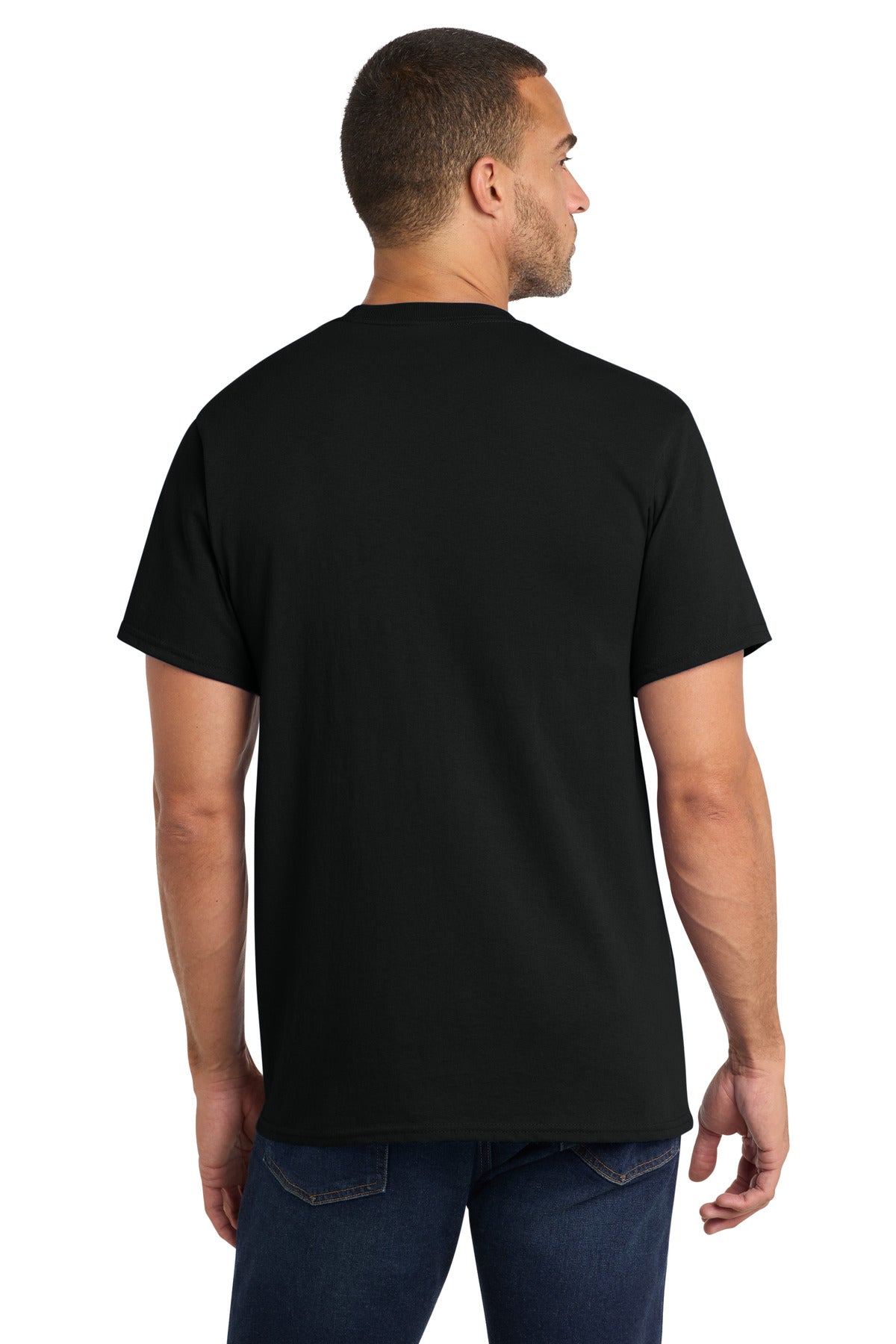 Jet Black Port & Co Core Cotton Pocket Tee. PC54P
