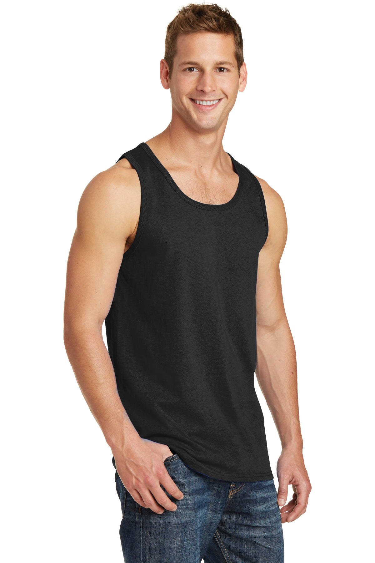 Jet Black Port & Co Core Cotton Tank Top. PC54TT