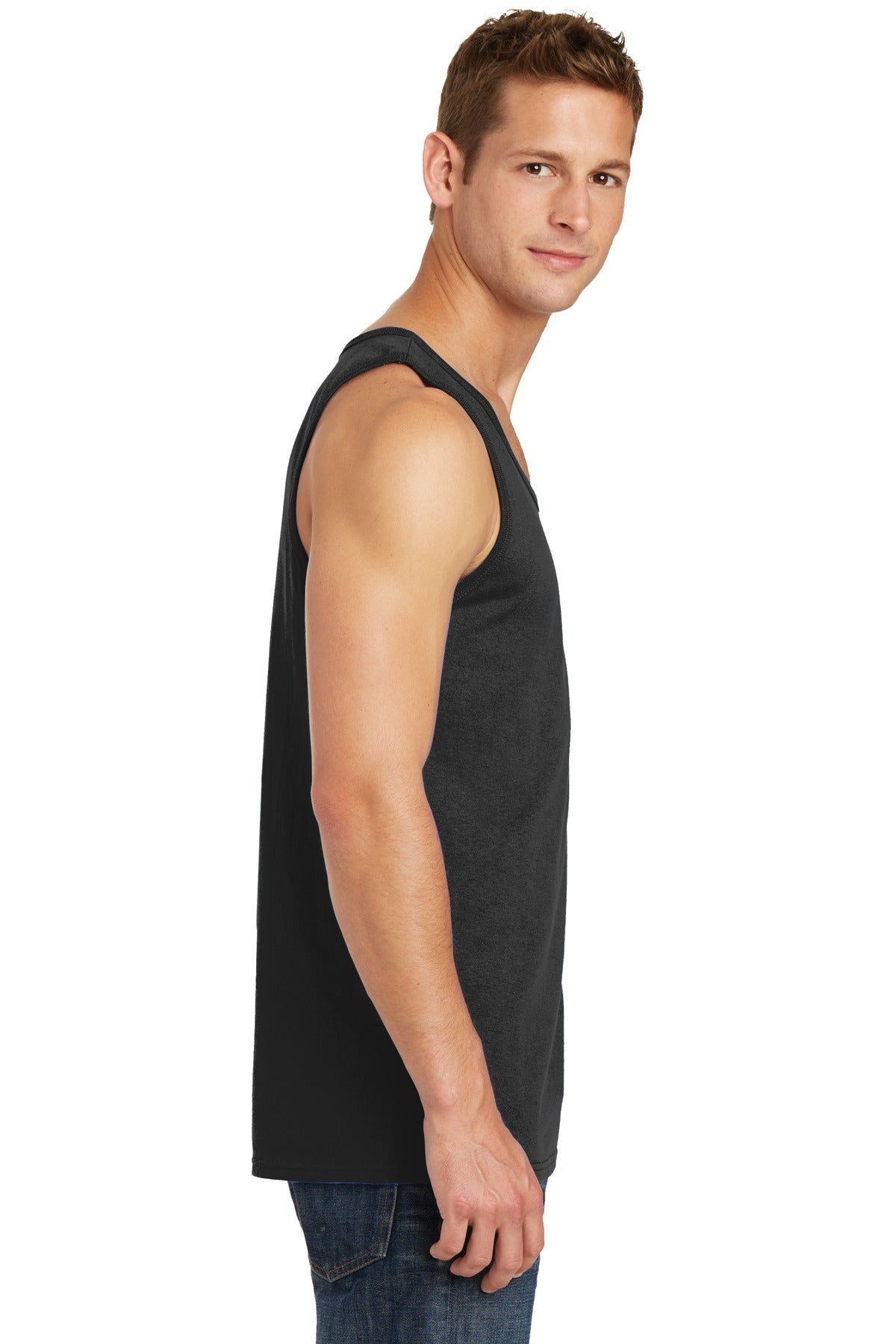 Jet Black Port & Co Core Cotton Tank Top. PC54TT