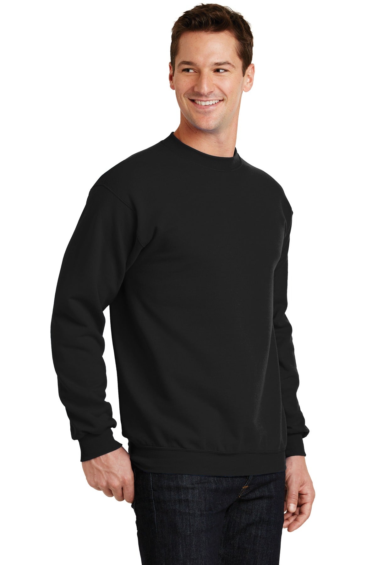 Jet Black Port & Co Core Fleece Crewneck Sweatshirt. PC78