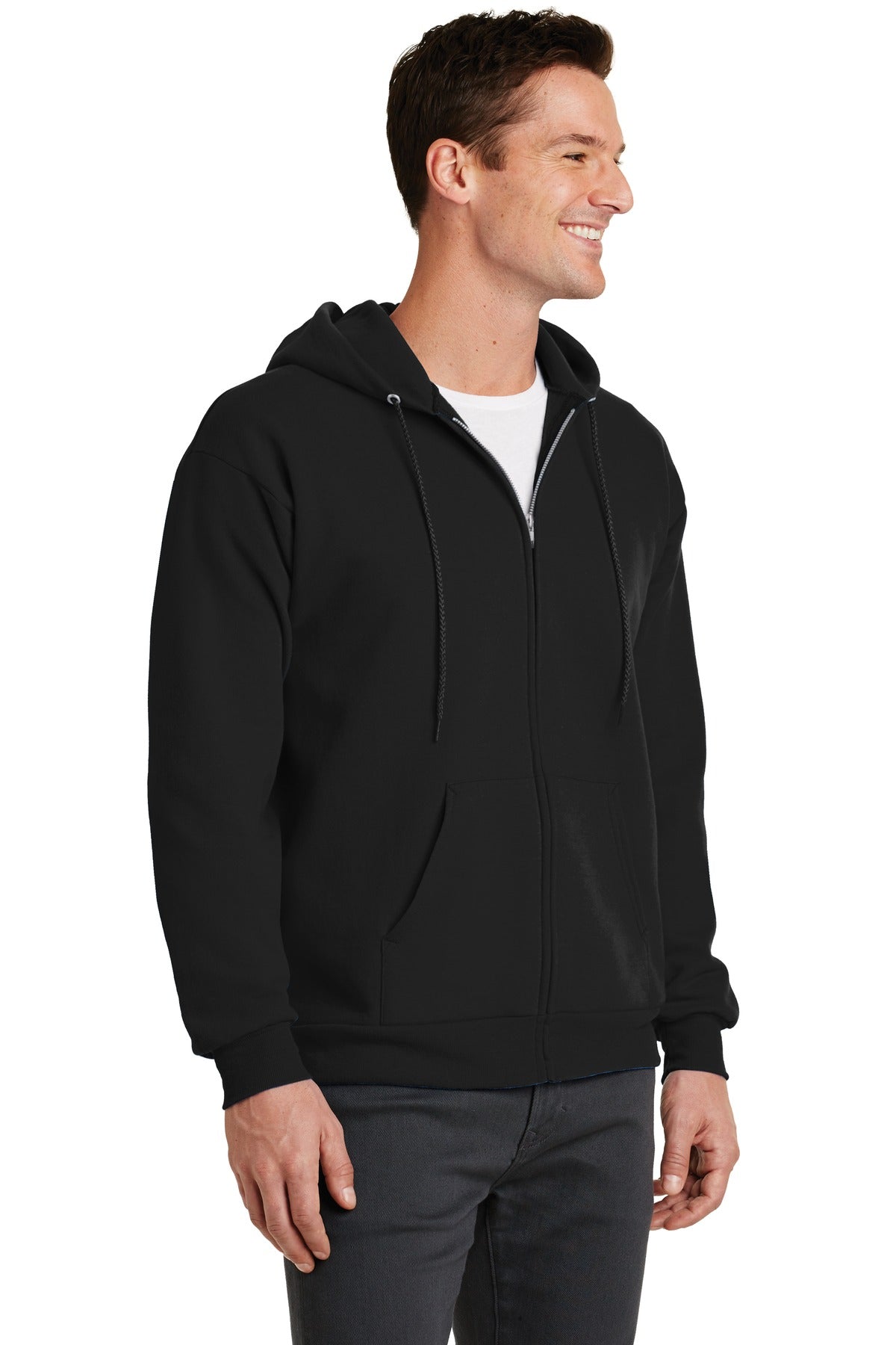 Jet Black Port & Co Core Fleece Full-Zip Hooded Sweatshirt. PC78ZH