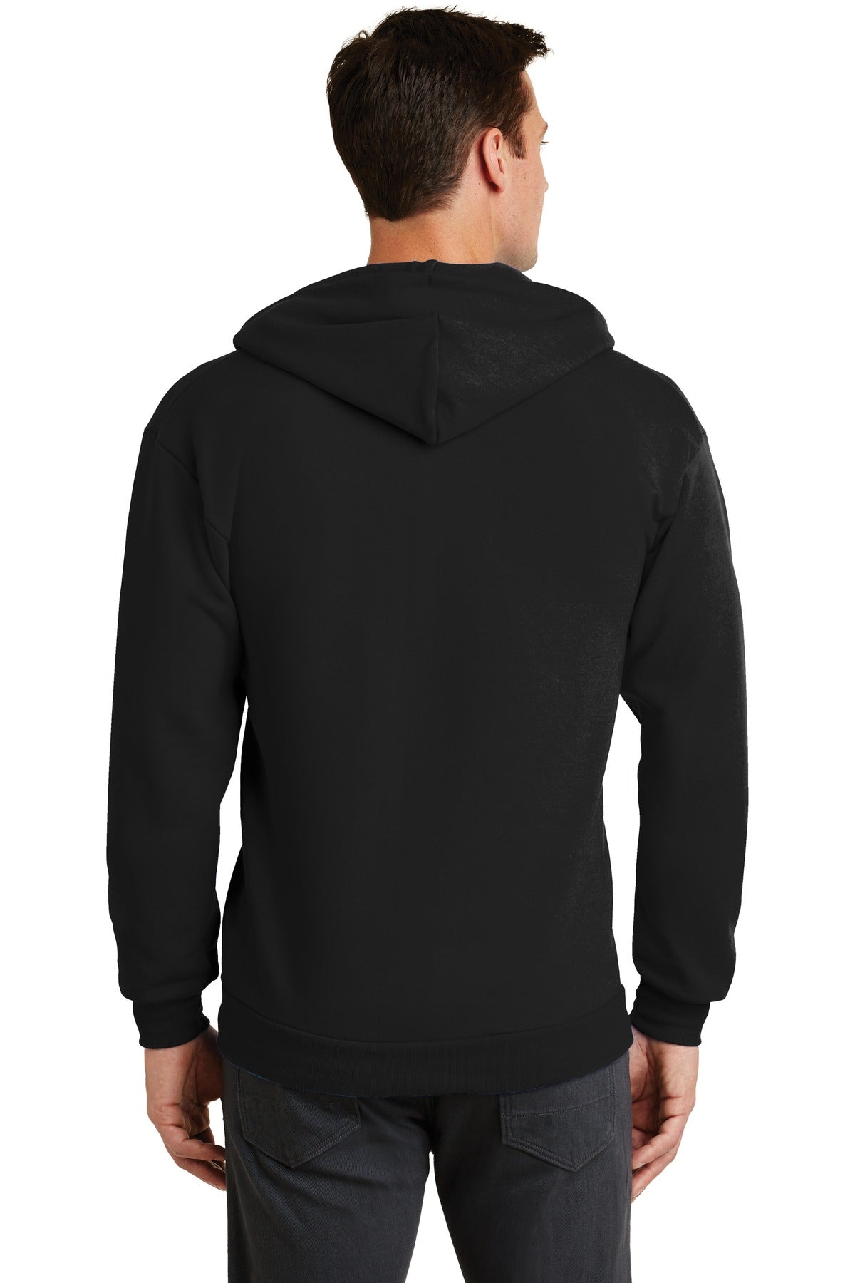 Jet Black Port & Co Core Fleece Full-Zip Hooded Sweatshirt. PC78ZH