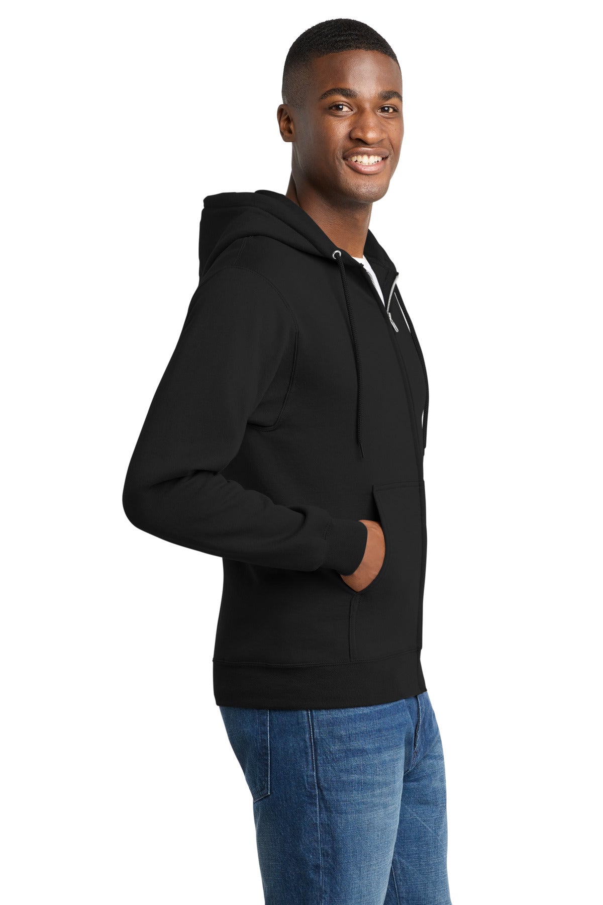 Jet Black Port & Co Core Fleece Full-Zip Hooded Sweatshirt. PC78ZH