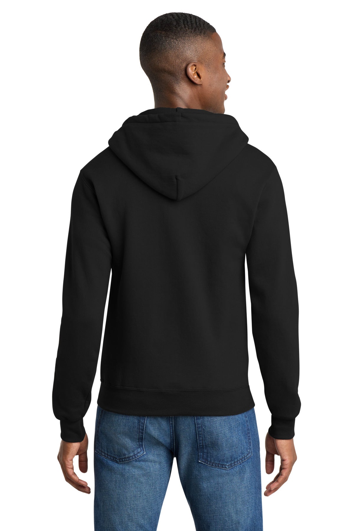 Jet Black Port & Co Core Fleece Full-Zip Hooded Sweatshirt. PC78ZH