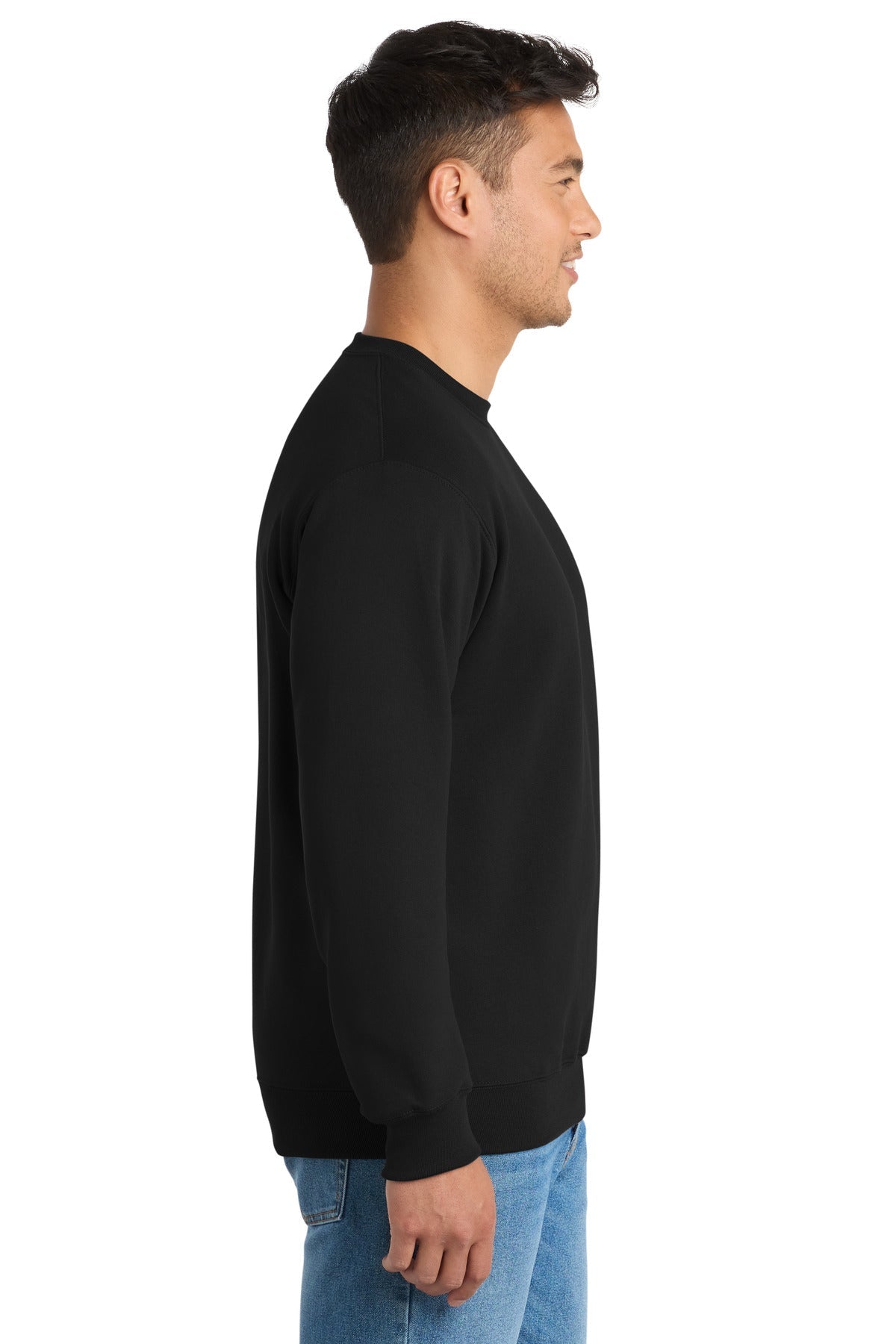 Jet Black Port & Co Essential Fleece Crewneck Sweatshirt. PC90