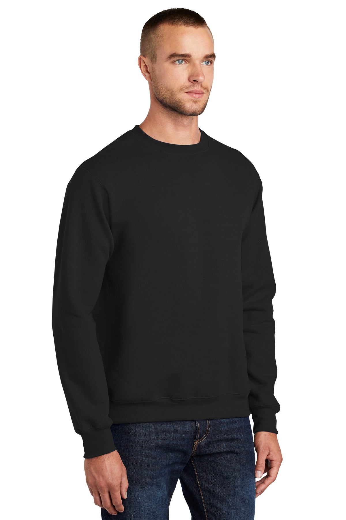 Jet Black Port & Co Essential Fleece Crewneck Sweatshirt. PC90