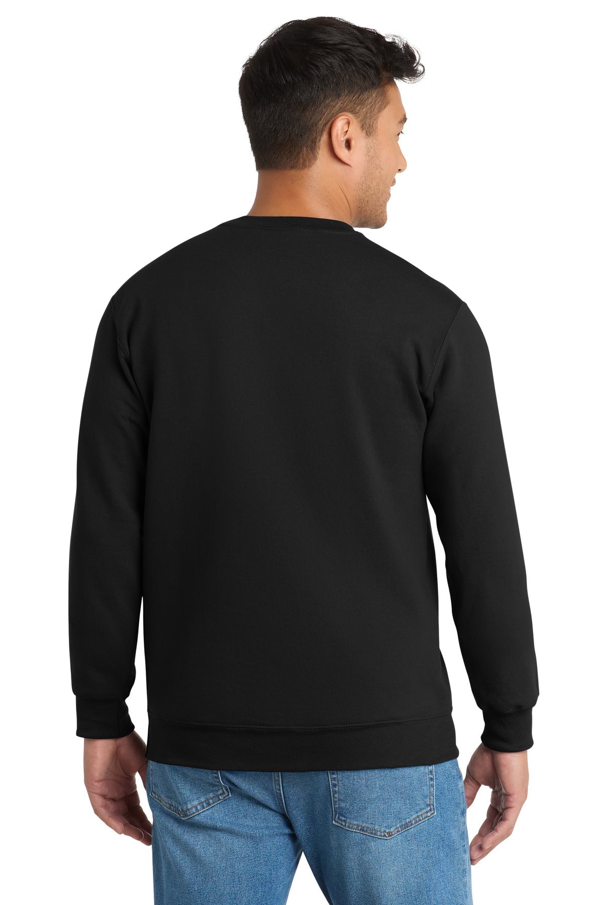 Jet Black Port & Co Essential Fleece Crewneck Sweatshirt. PC90