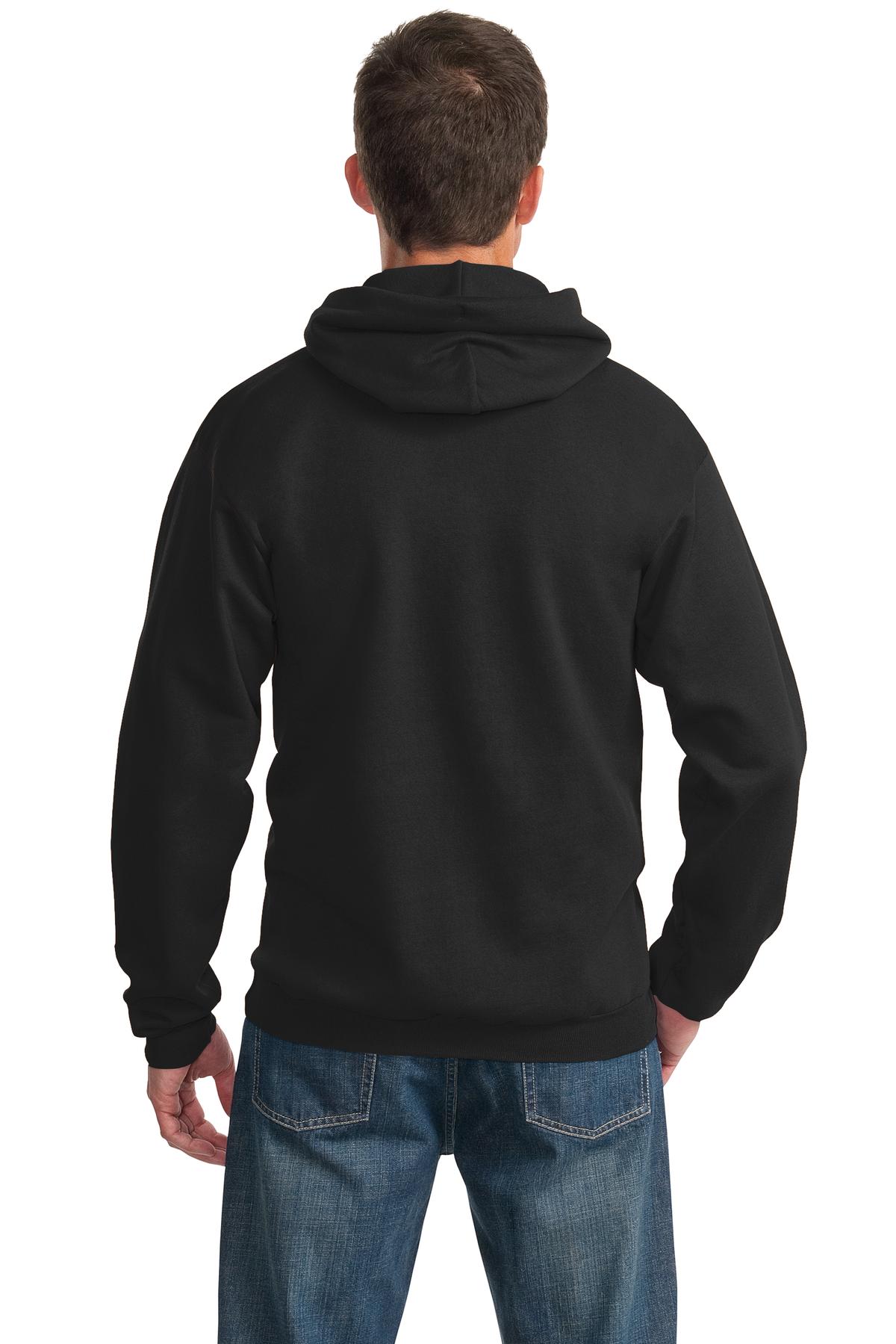 Jet Black Port & Co Essential Fleece Pullover Hooded Sweatshirt. PC90H