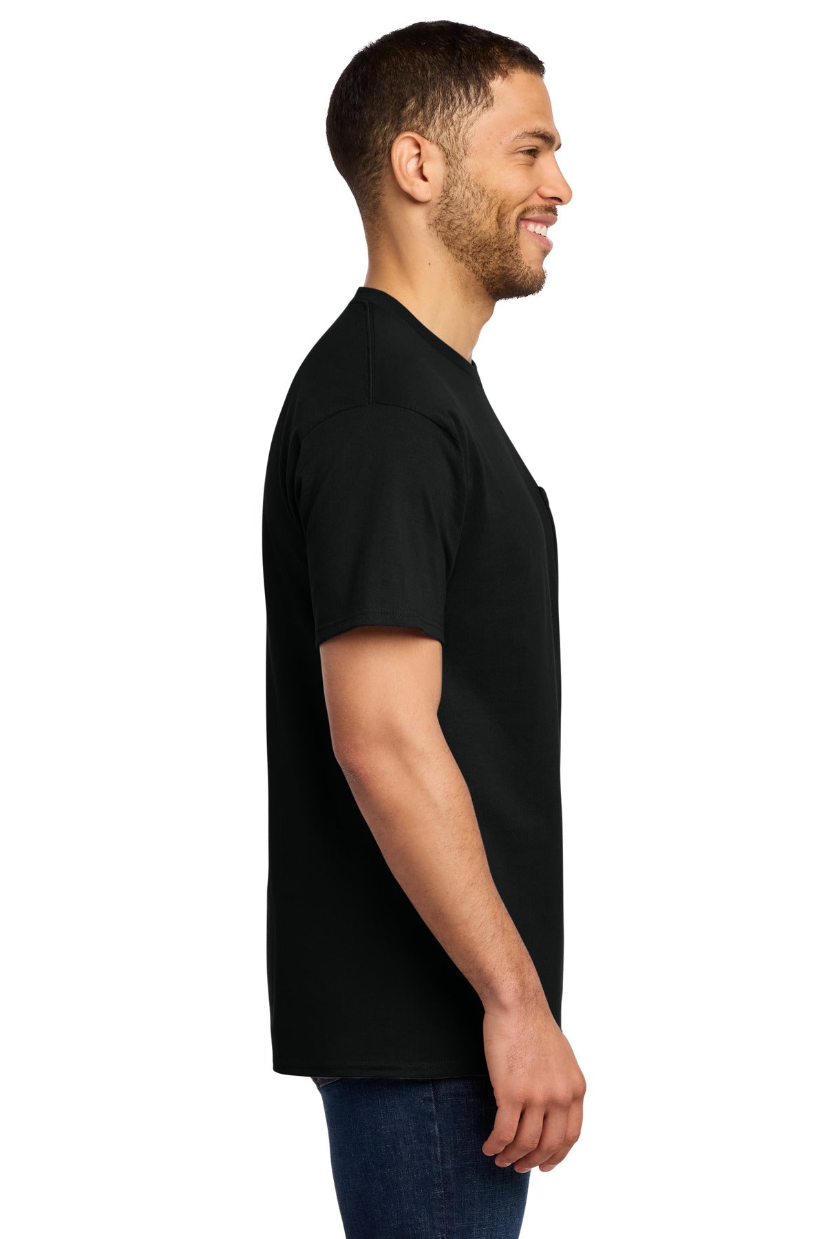 Jet Black Port & Co Essential Pocket Tee. PC61P