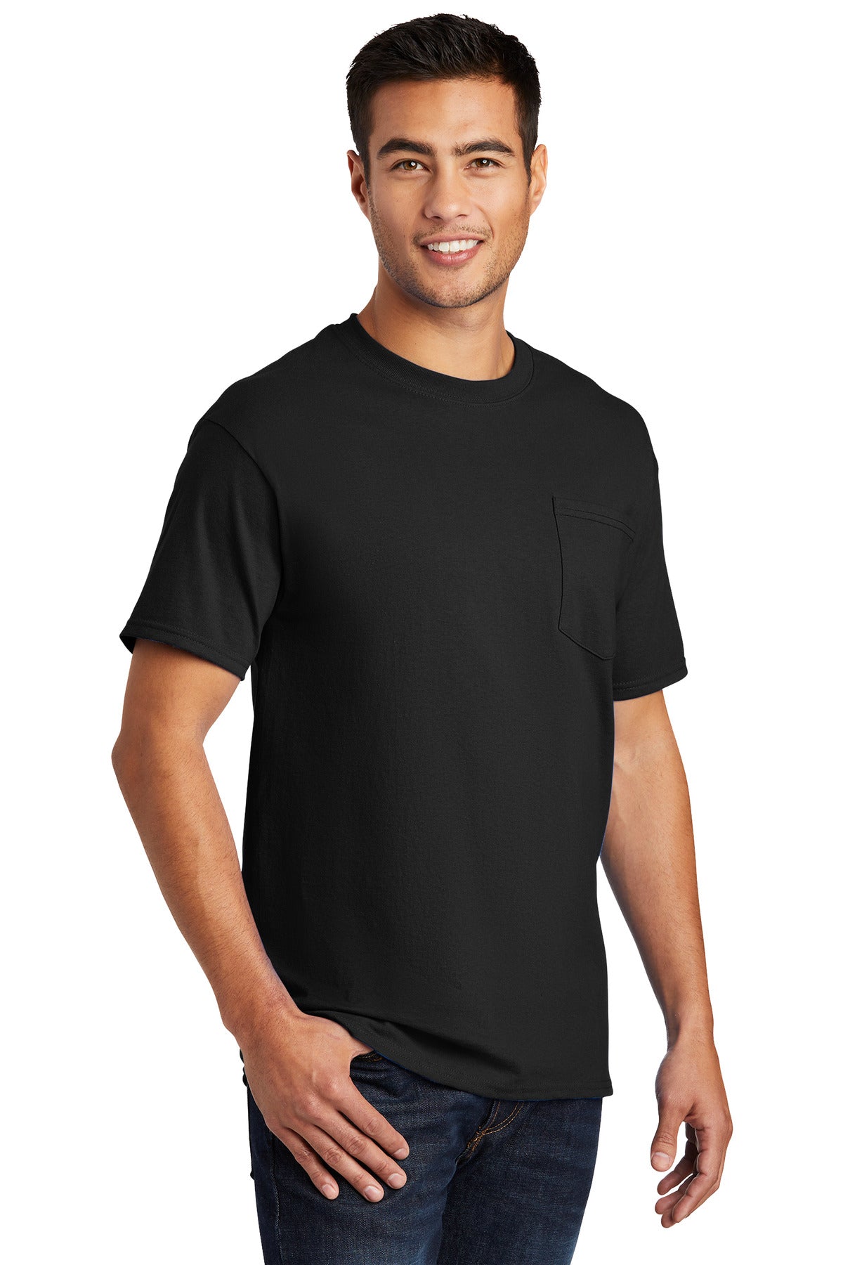 Jet Black Port & Co Essential Pocket Tee. PC61P