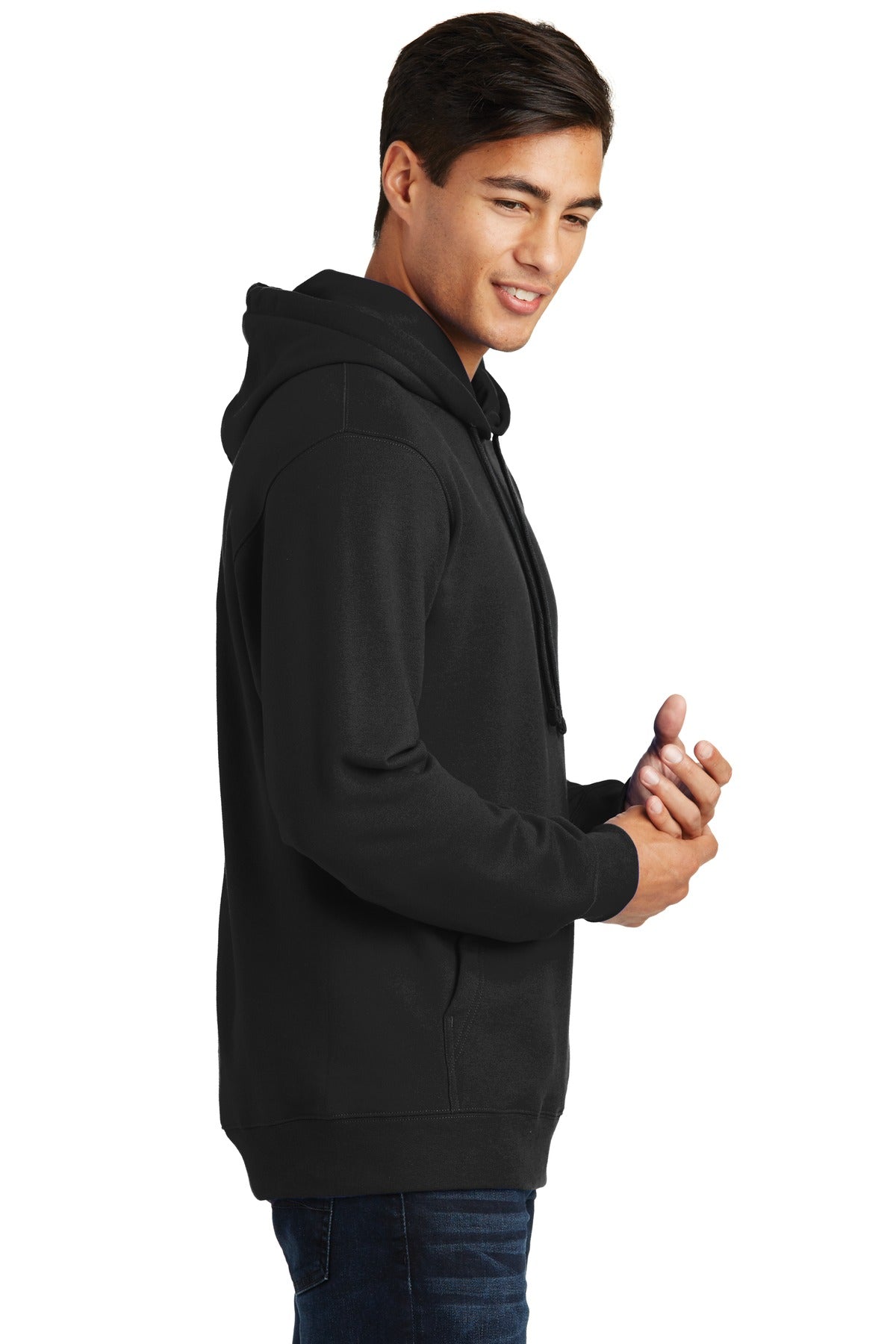 Jet Black Port & Co Fan Favorite Fleece Pullover Hooded Sweatshirt. PC850H