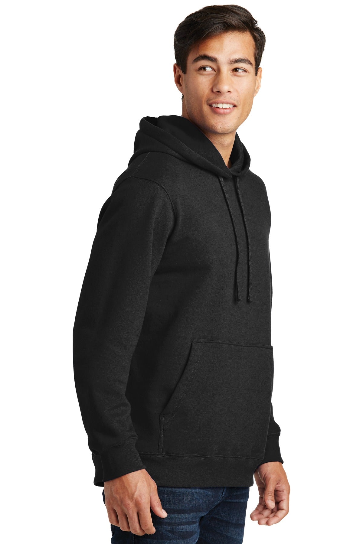 Jet Black Port & Co Fan Favorite Fleece Pullover Hooded Sweatshirt. PC850H