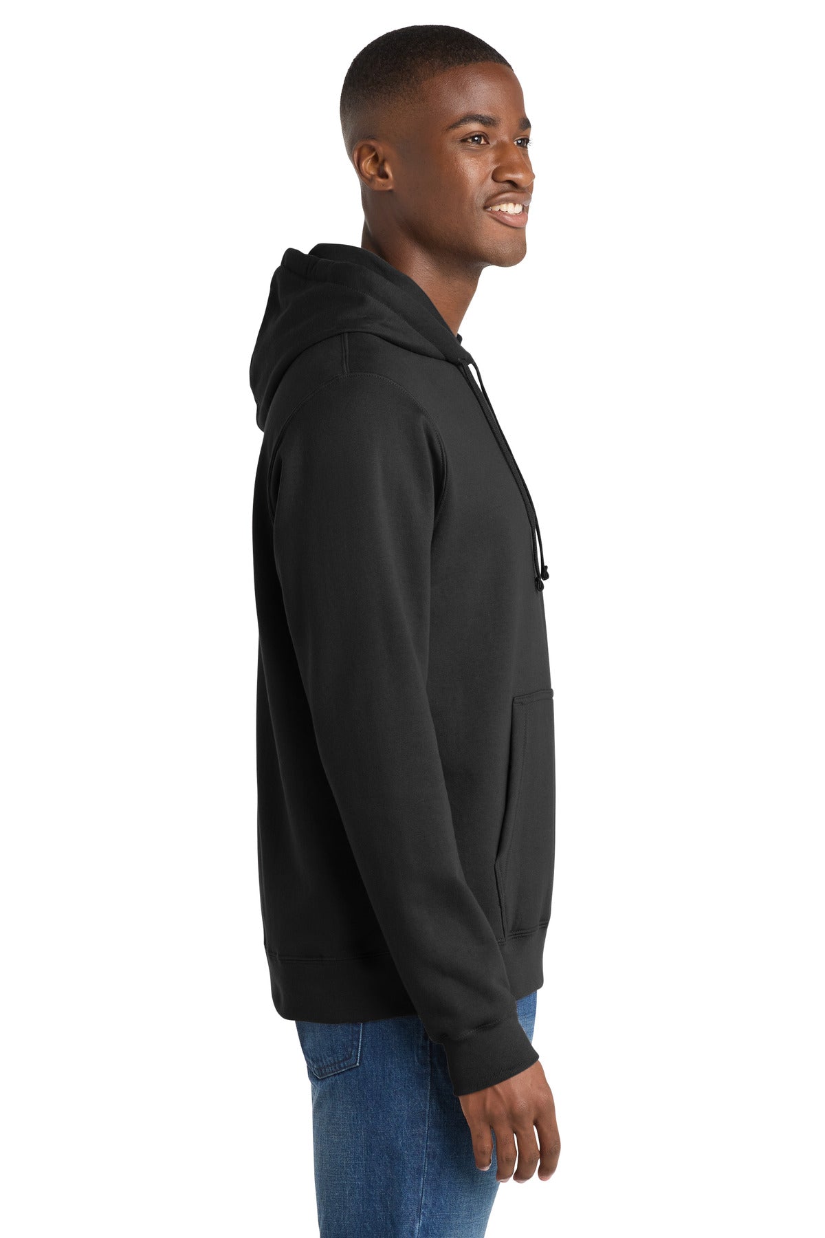 Jet Black Port & Co Fan Favorite Fleece Pullover Hooded Sweatshirt. PC850H