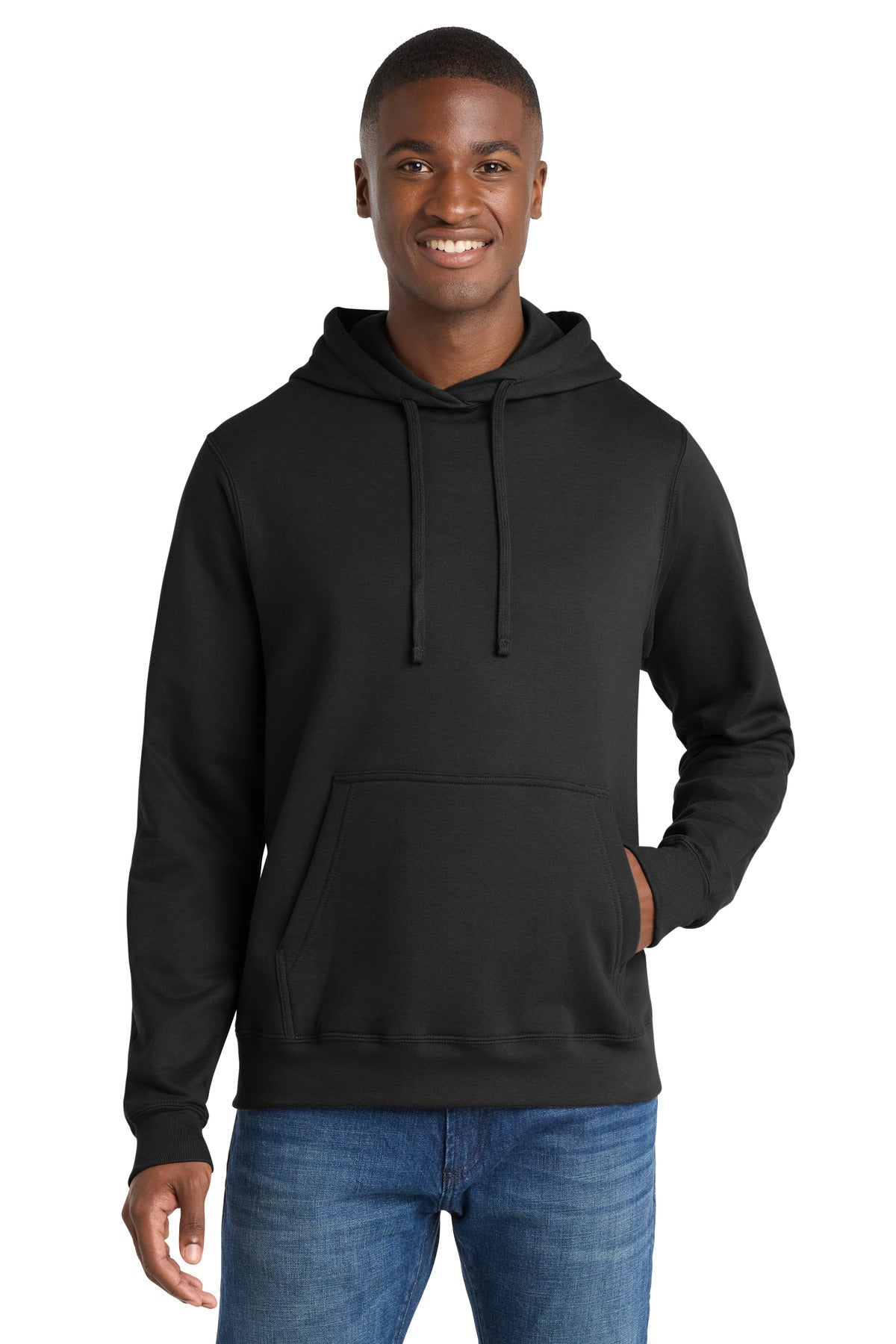 Jet Black Port & Co Fan Favorite Fleece Pullover Hooded Sweatshirt. PC850H