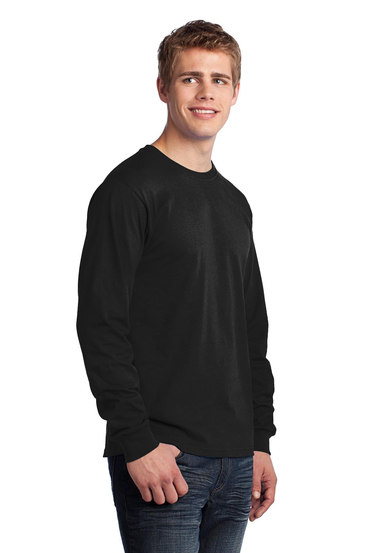 Jet Black Port & Co Long Sleeve Core Cotton Tee. PC54LS