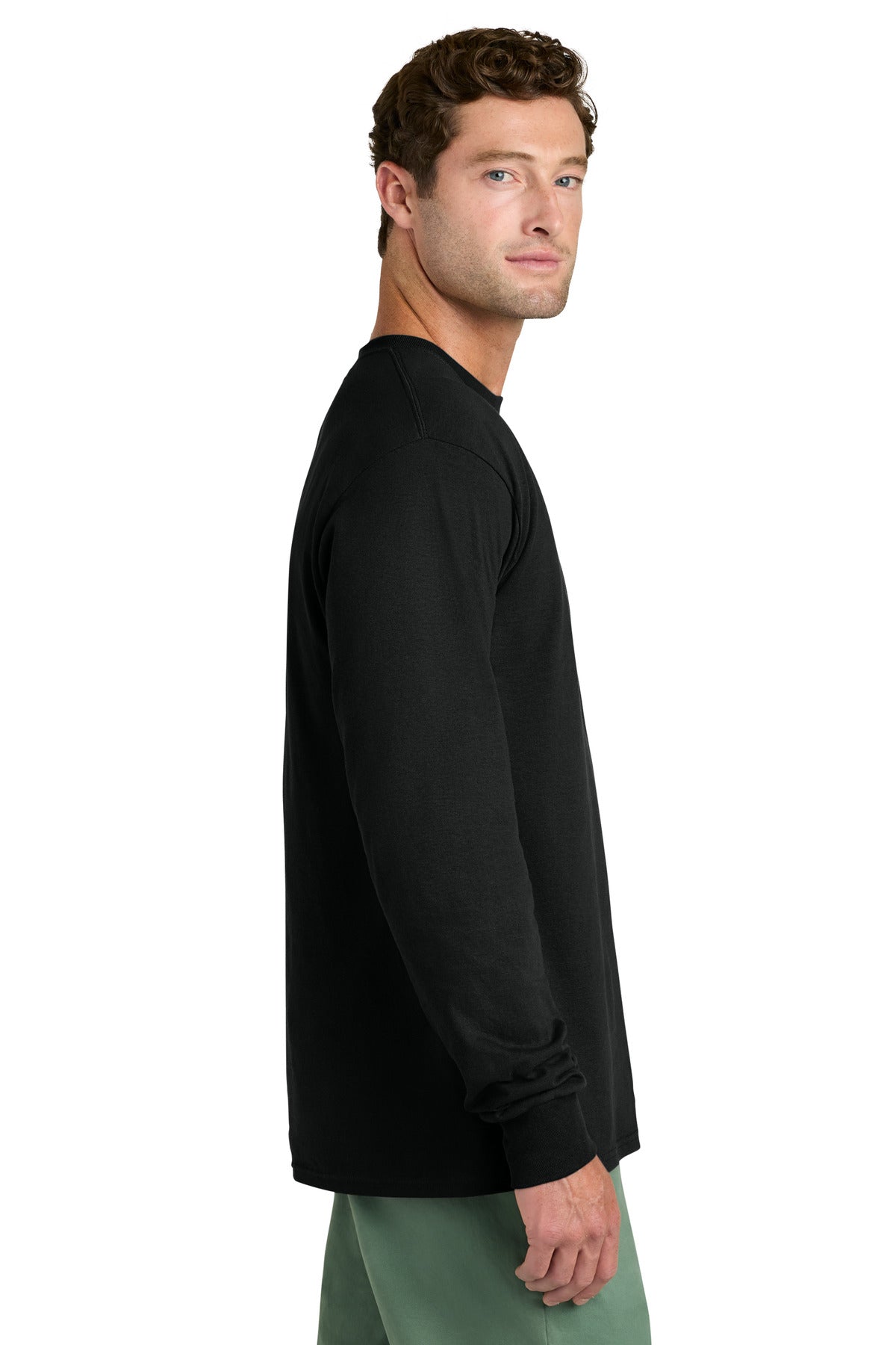 Jet Black Port & Co Long Sleeve Core Cotton Tee. PC54LS