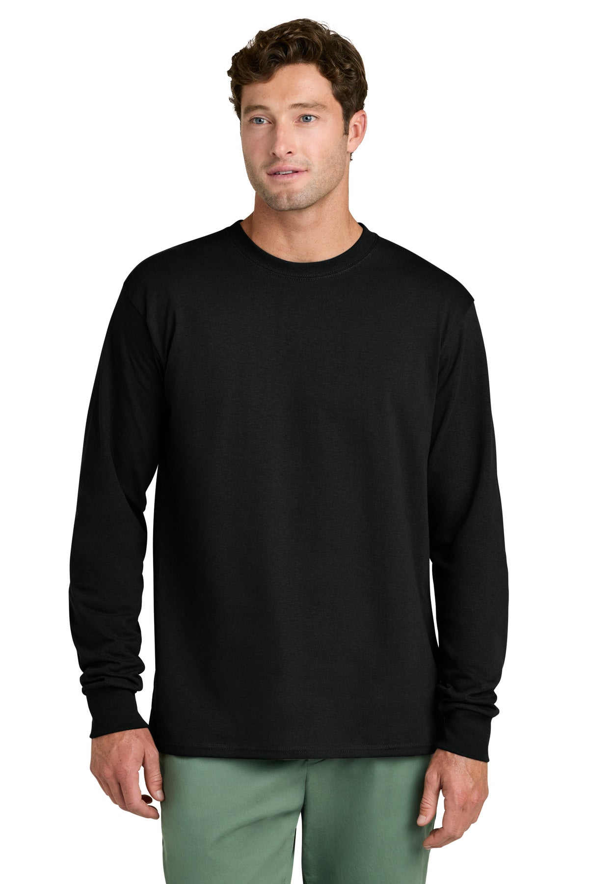 Jet Black Port & Co Long Sleeve Core Cotton Tee. PC54LS