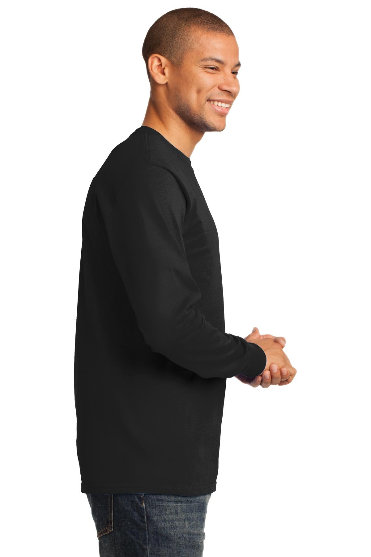 Jet Black Port & Co Long Sleeve Essential Tee. PC61LS