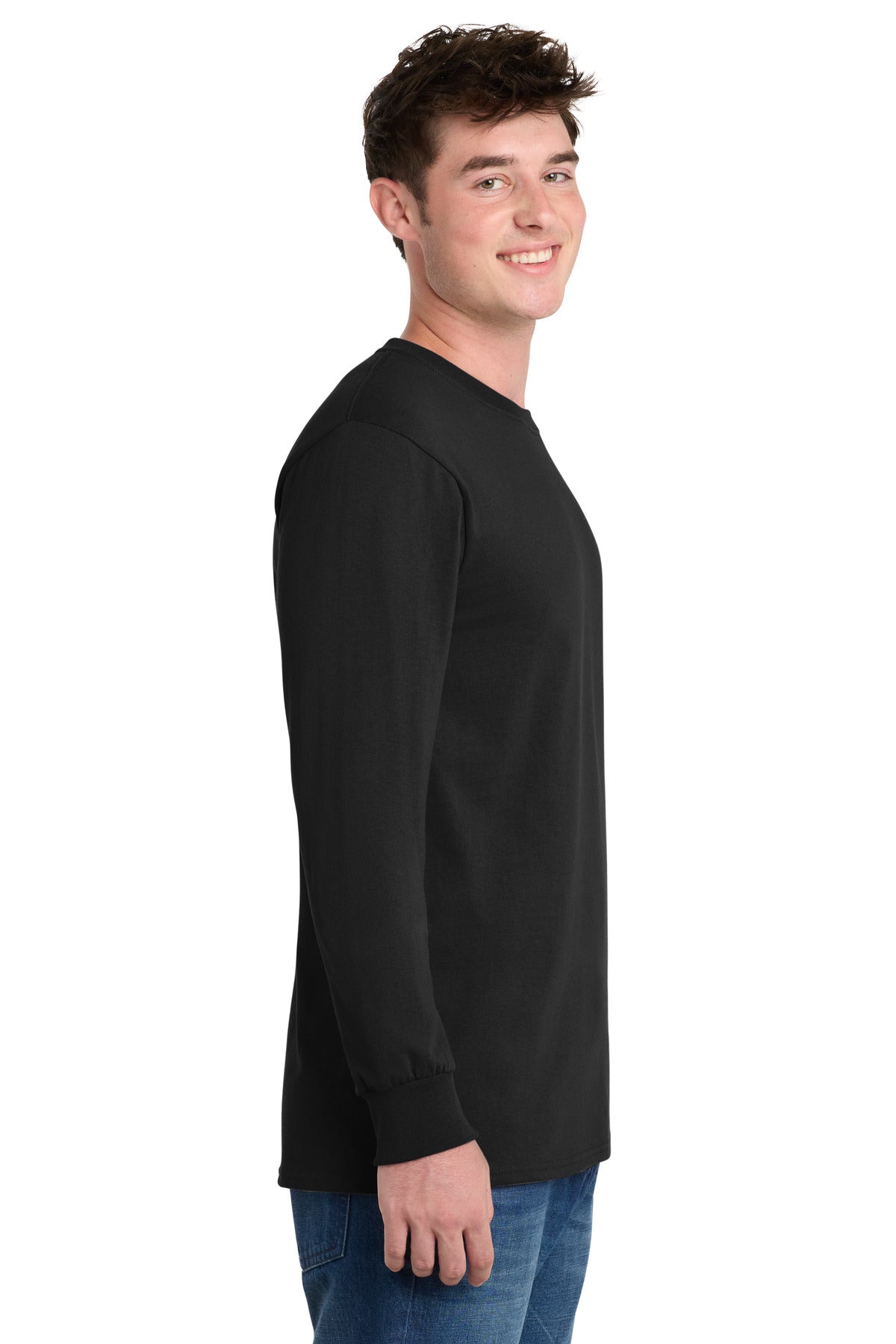Jet Black Port & Co Long Sleeve Essential Tee. PC61LS
