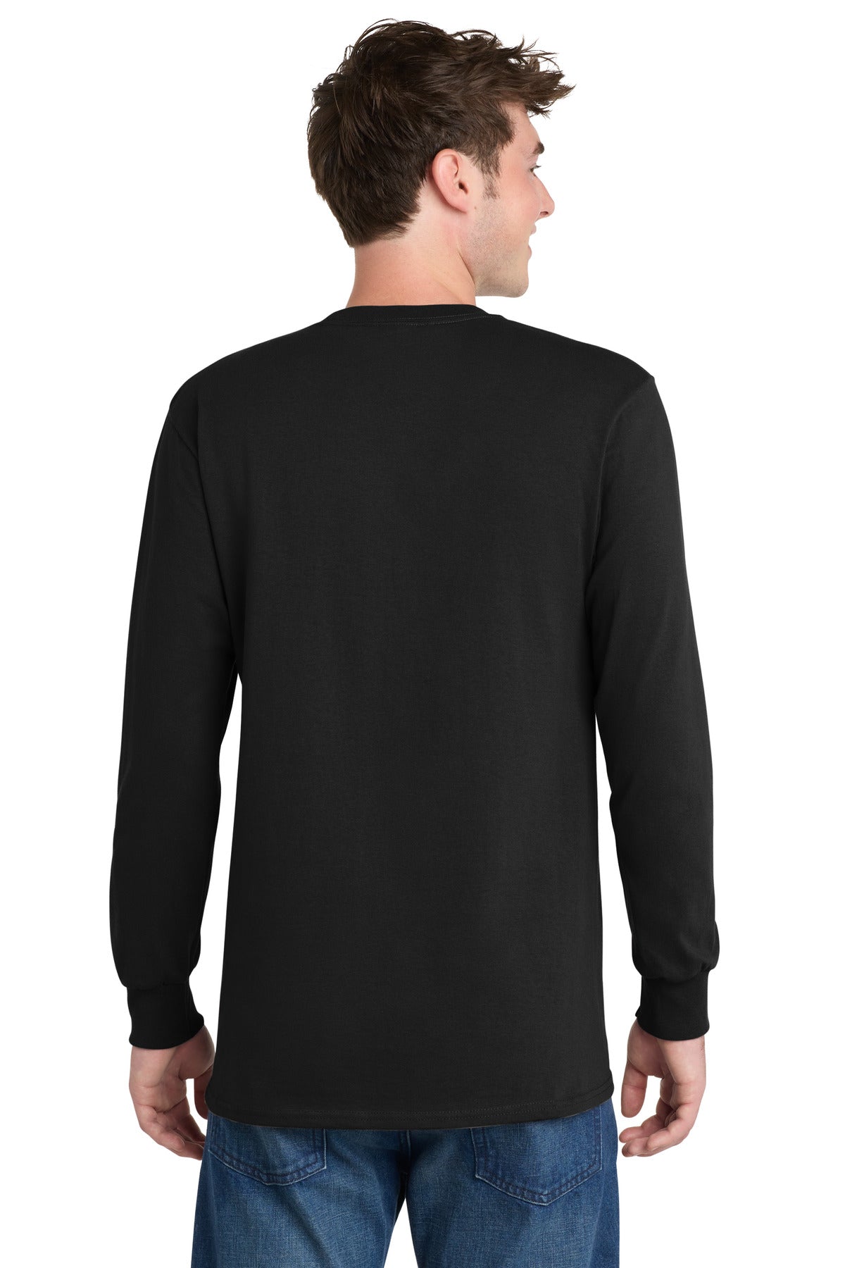 Jet Black Port & Co Long Sleeve Essential Tee. PC61LS