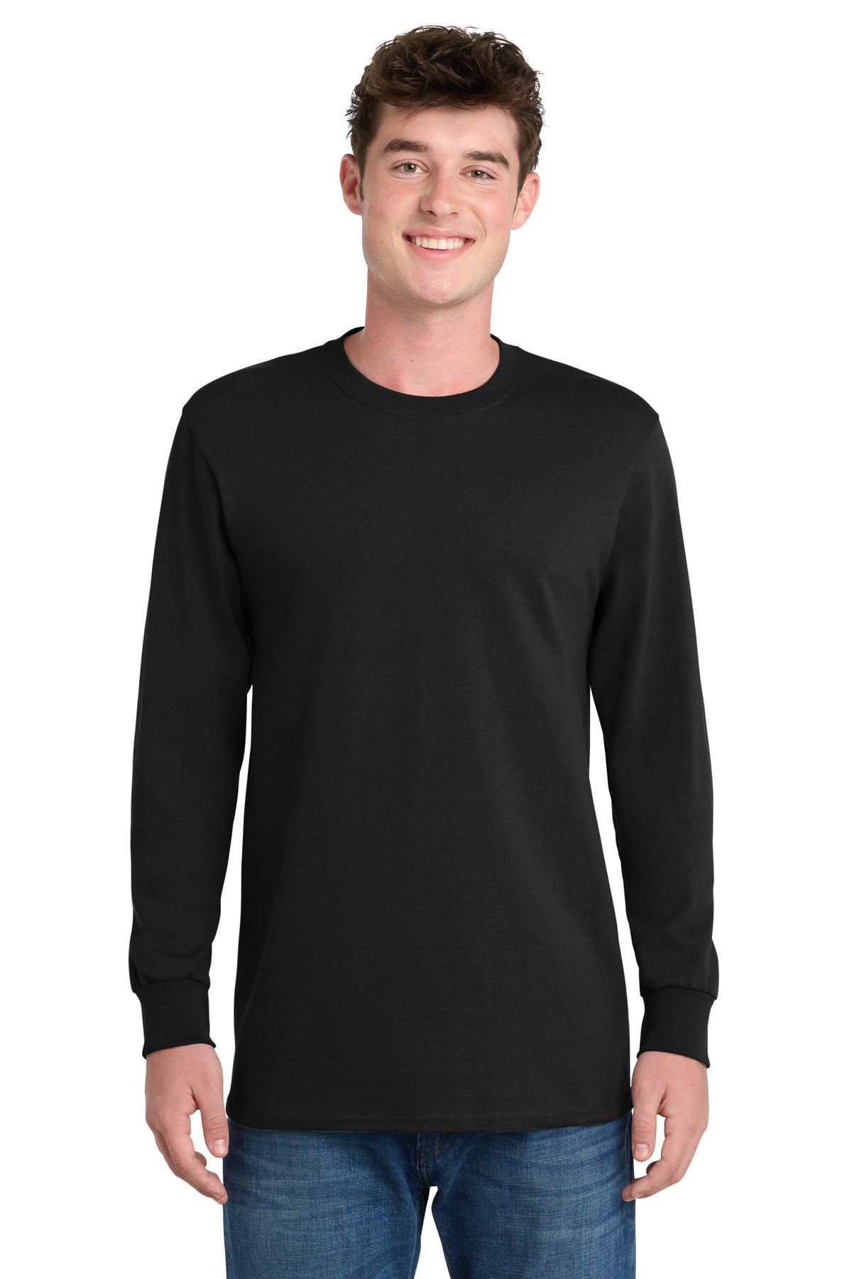 Jet Black Port & Co Long Sleeve Essential Tee. PC61LS