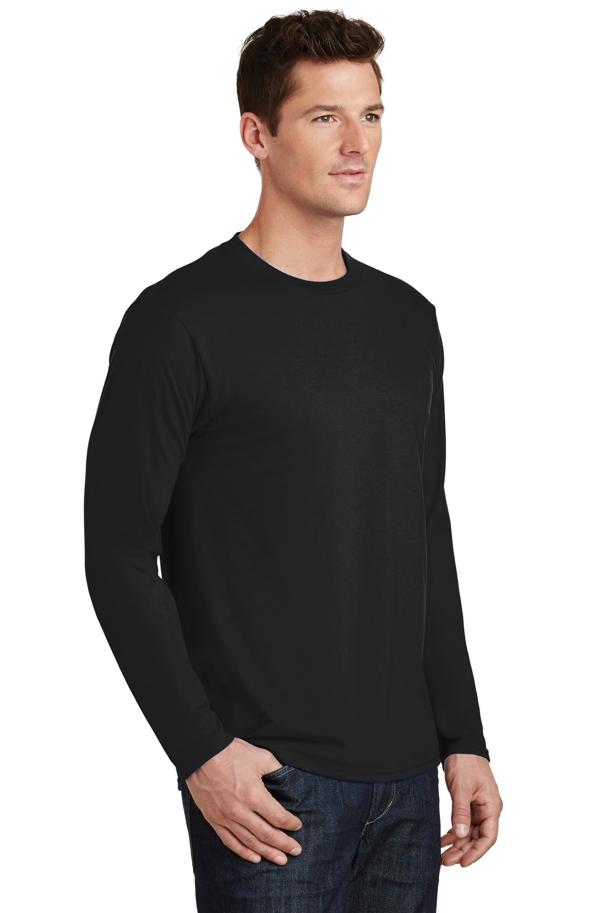 Jet Black Port & Co Long Sleeve Fan Favorite Tee. PC450LS