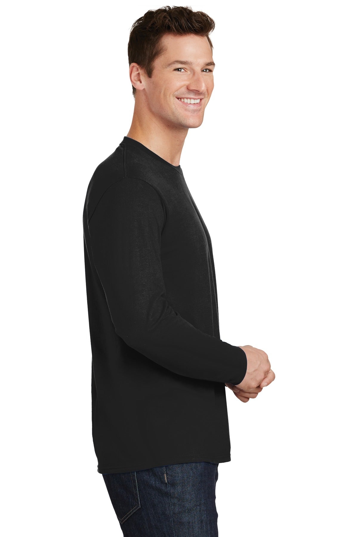 Jet Black Port & Co Long Sleeve Fan Favorite Tee. PC450LS