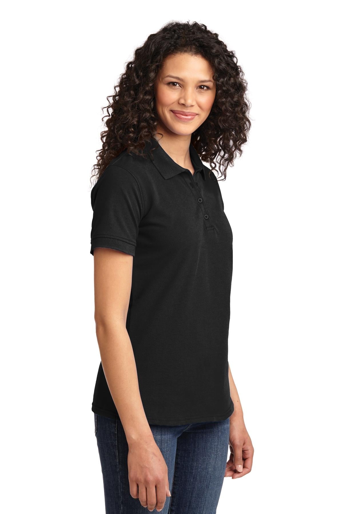 Jet Black Port & Co Women's Core Blend Pique Polo. LKP155