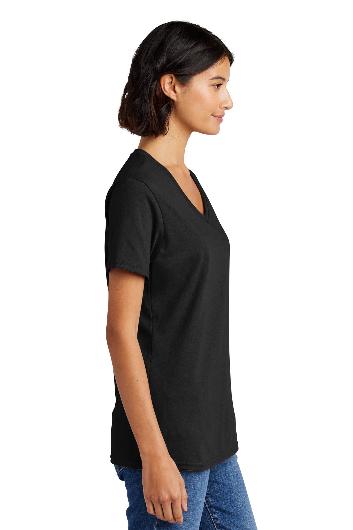 Jet Black Port & Co Women's Core Cotton V-Neck Tee. LPC54V