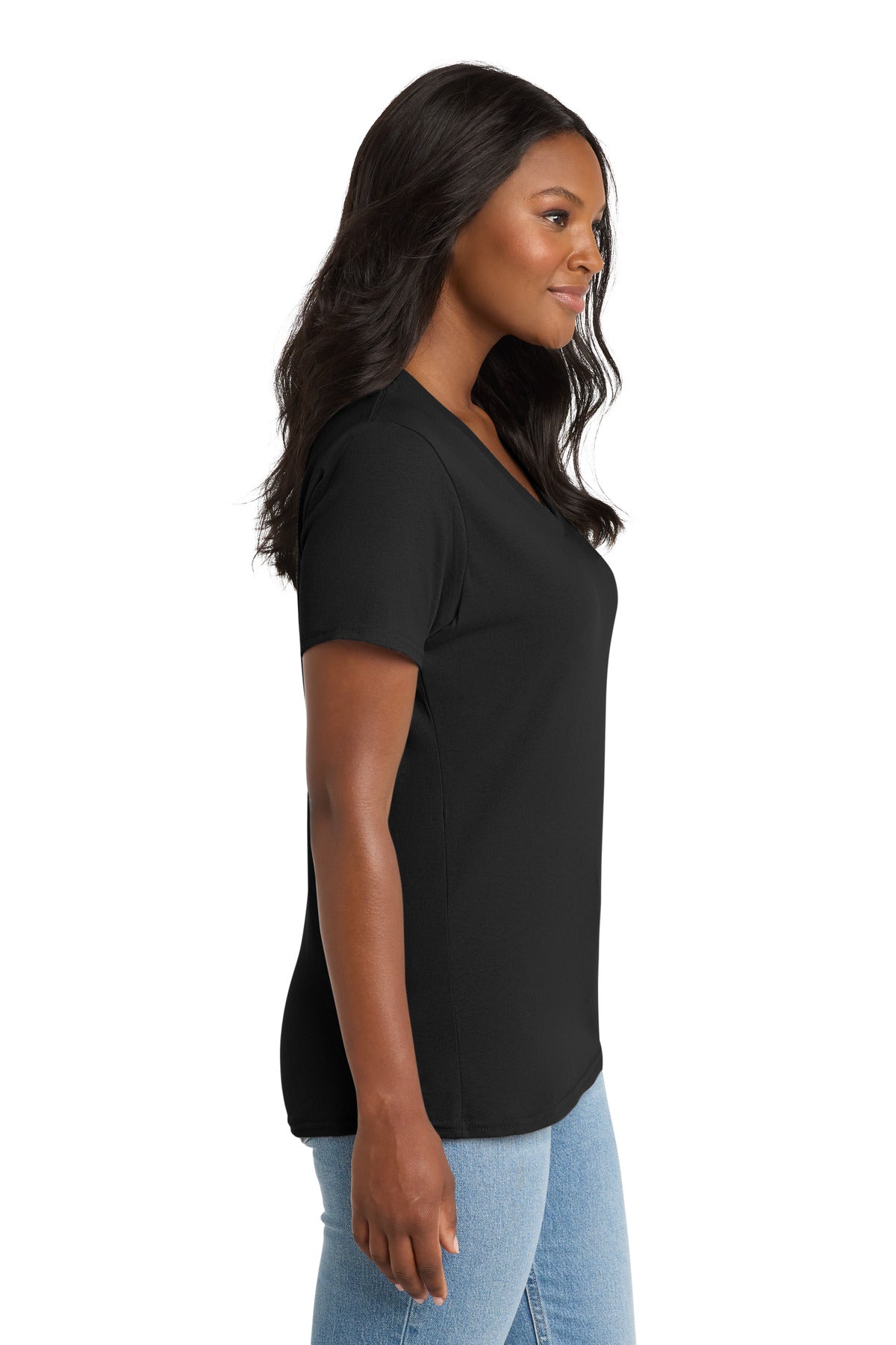 Jet Black Port & Co Women's Core Cotton V-Neck Tee. LPC54V