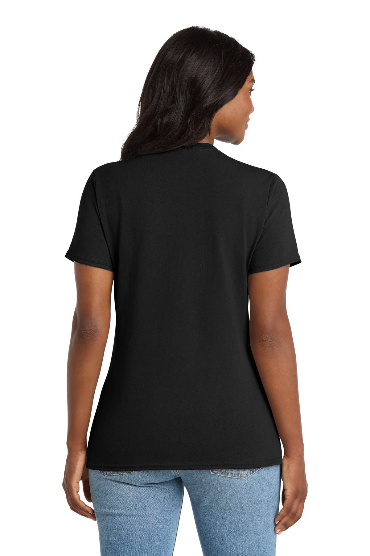 Jet Black Port & Co Women's Core Cotton V-Neck Tee. LPC54V